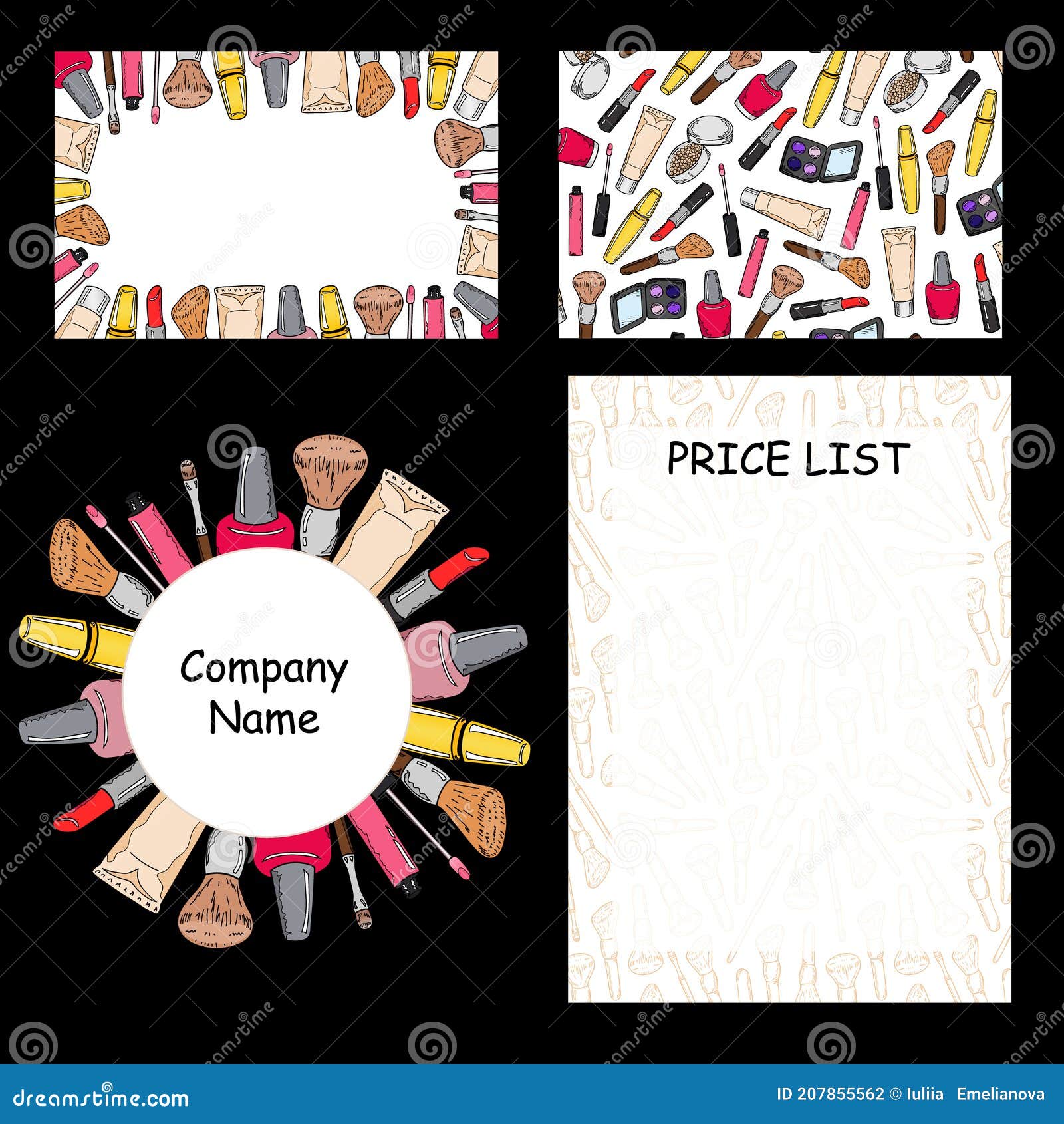 Set for Beauty Salon, Make-up Artist. Business Card. Price-list. Logo or  Beauty Salon. Colorful Cartoon Style. Hand Drawing. Stock Illustration -  Illustration of makeup, price: 207855562