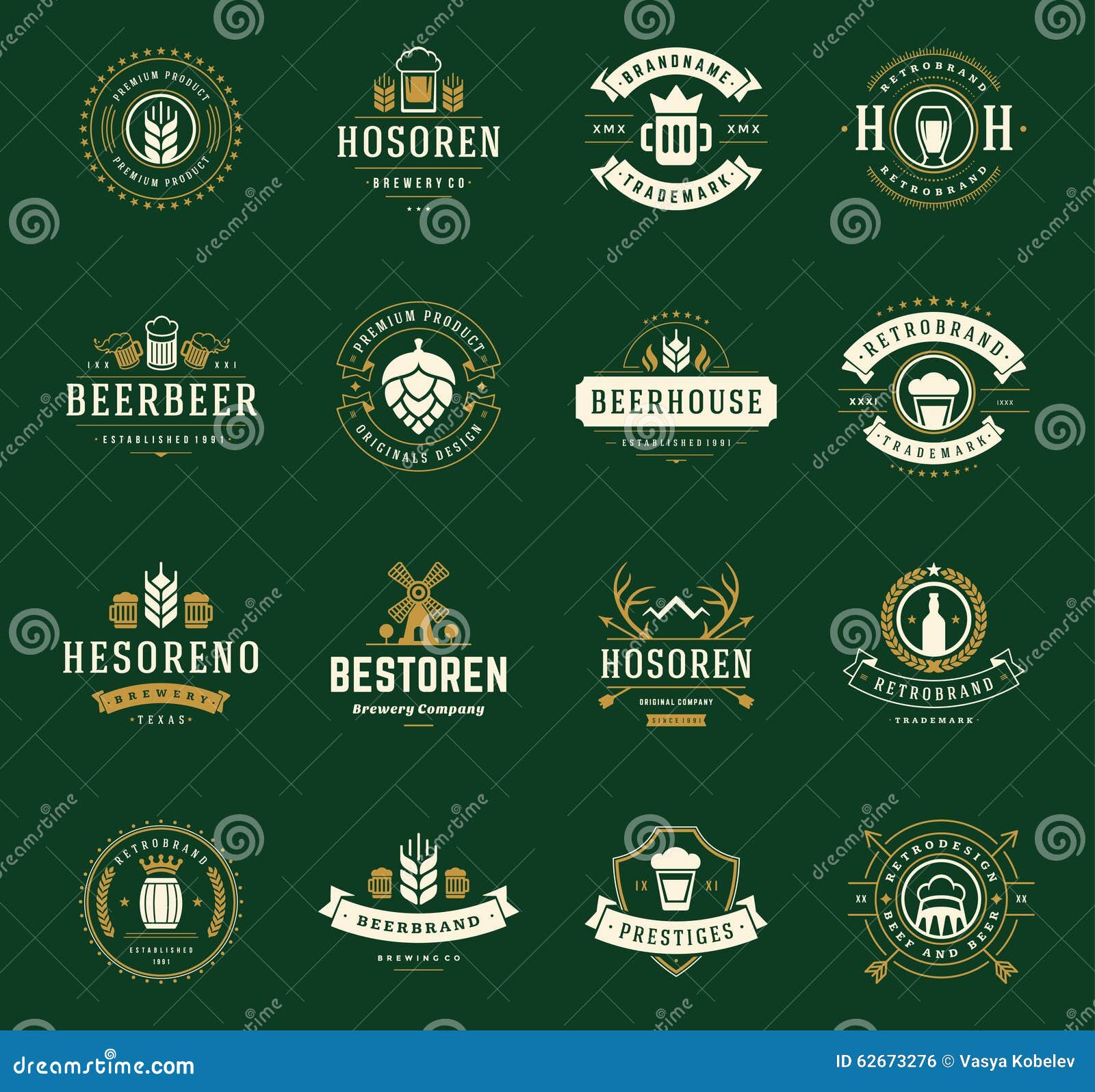 Set Beer Logos, Badges and Labels Vintage Style Stock Vector