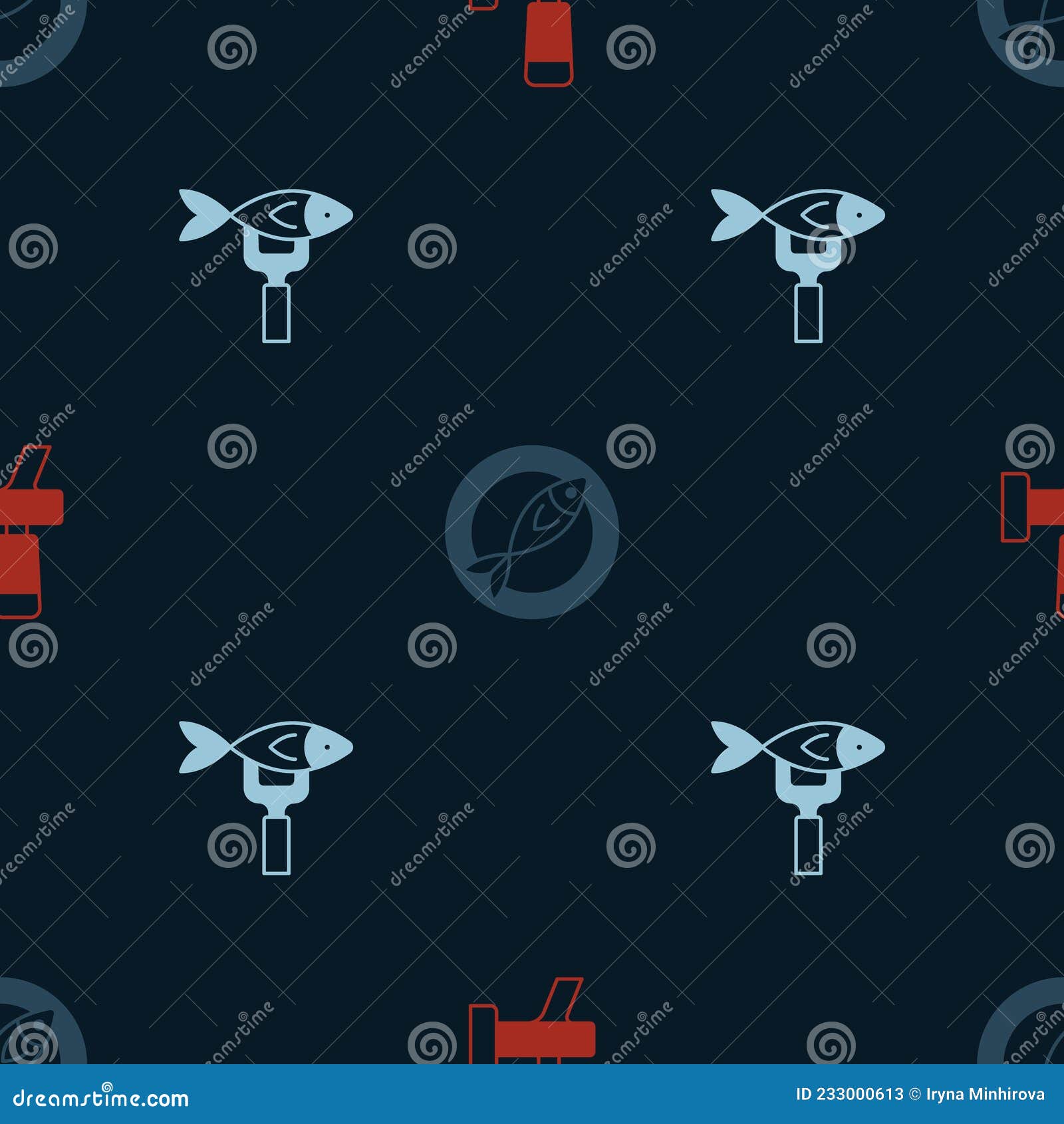 Set Beer Tap, Dried Fish and on Seamless Pattern. Vector Stock Vector