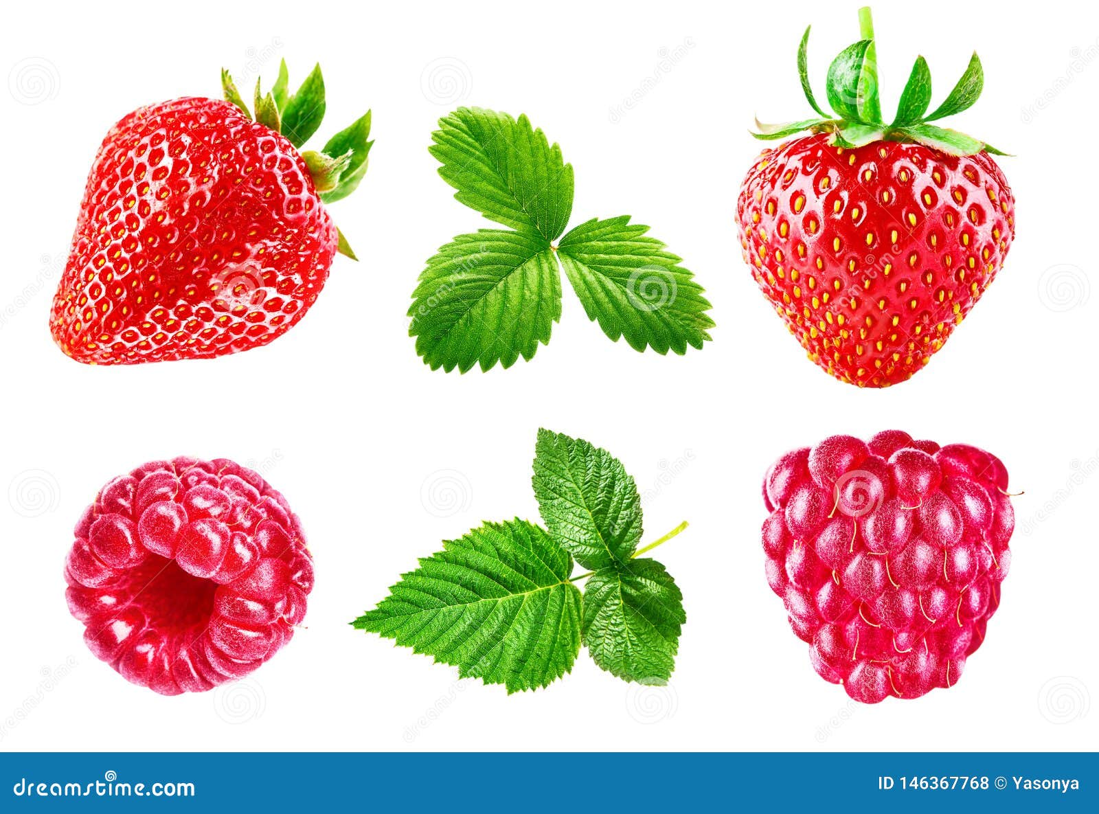 Set Berry Strawberry And Raspberry With Green Stock Illustration