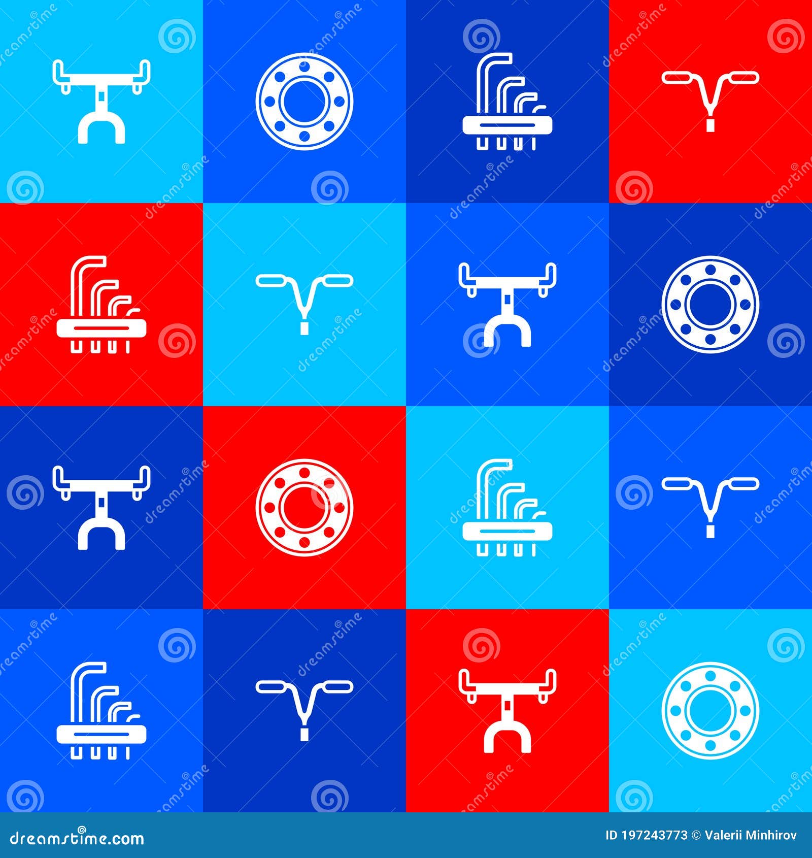 Set Bicycle Handlebar, Ball Bearing, Tool Allen Keys and Icon. Vector