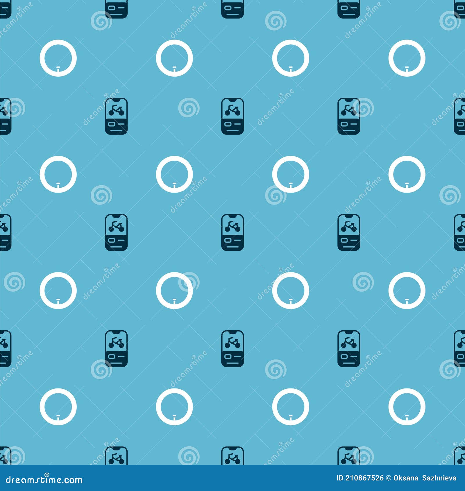 Set Bicycle Rental Mobile App and Wheel on Seamless Pattern. Vector Stock Vector Illustration