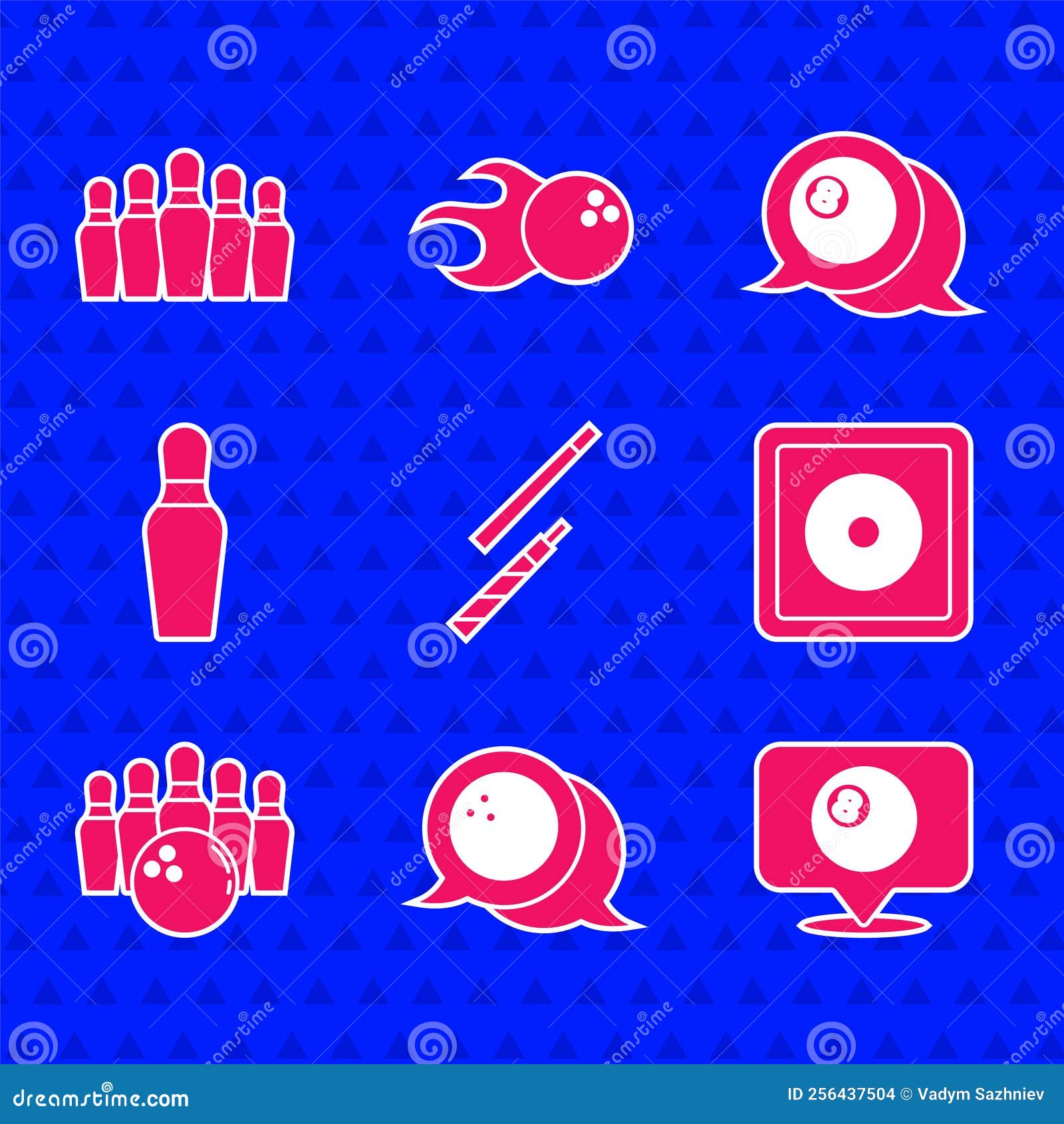 Set Billiard Cue, Bowling Ball, Location with Billiard, Chalk, Pin and