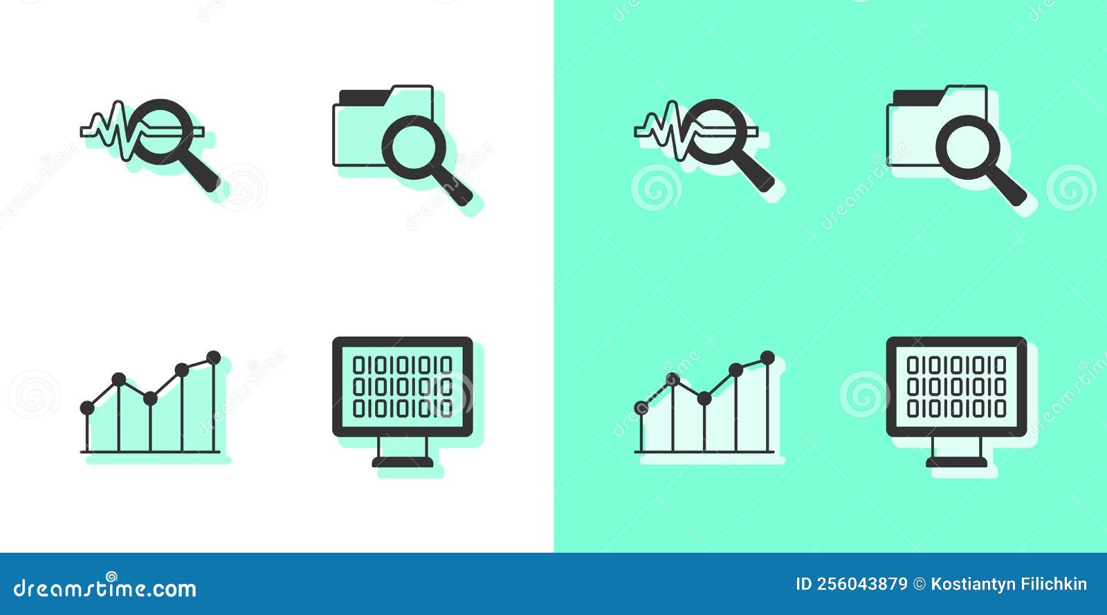 Set Binary Code, Search Data Analysis, Pie Chart Infographic and with