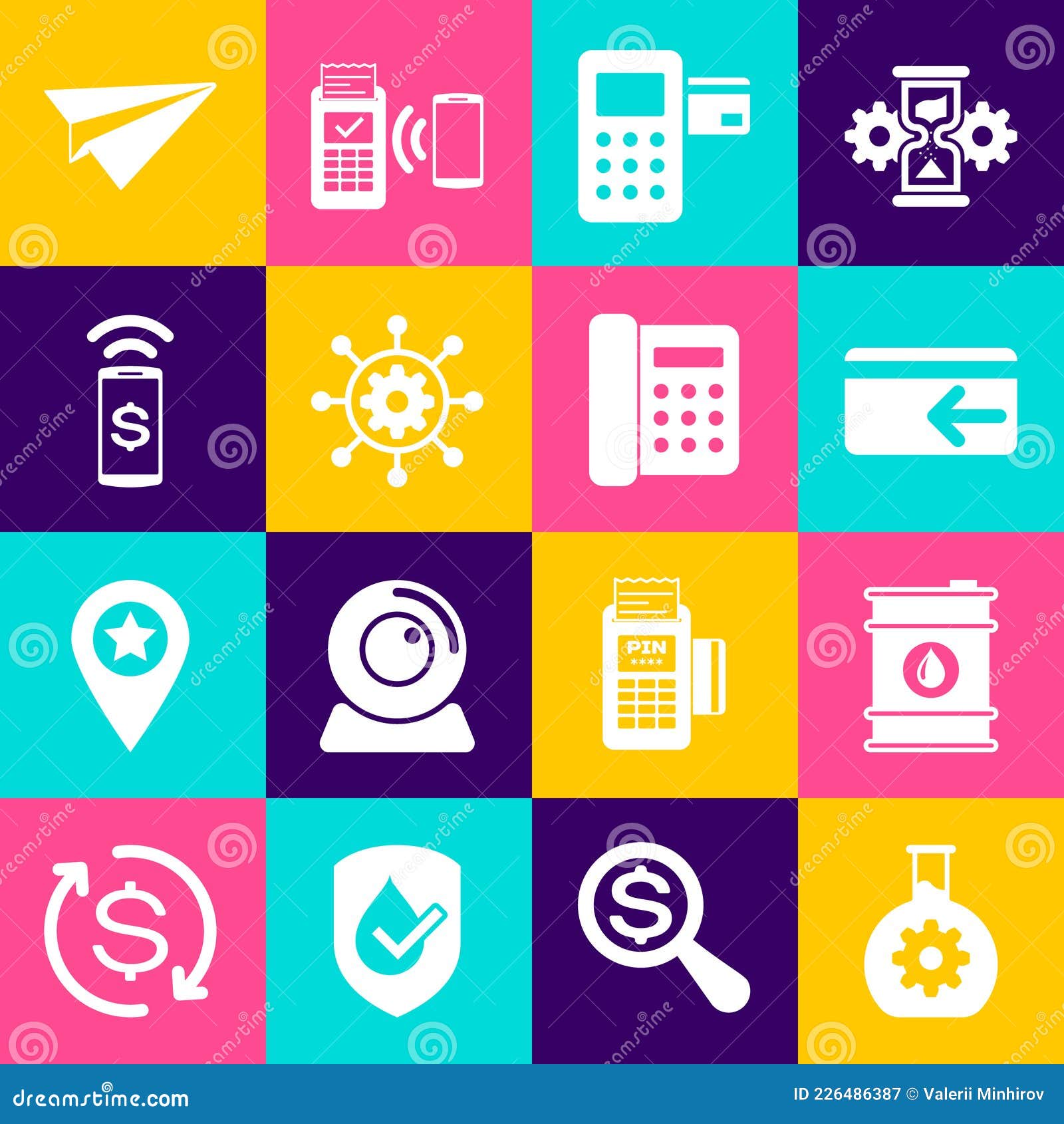 set bioengineering, barrel oil, cash back, pos terminal, project management and contactless payment icon. 