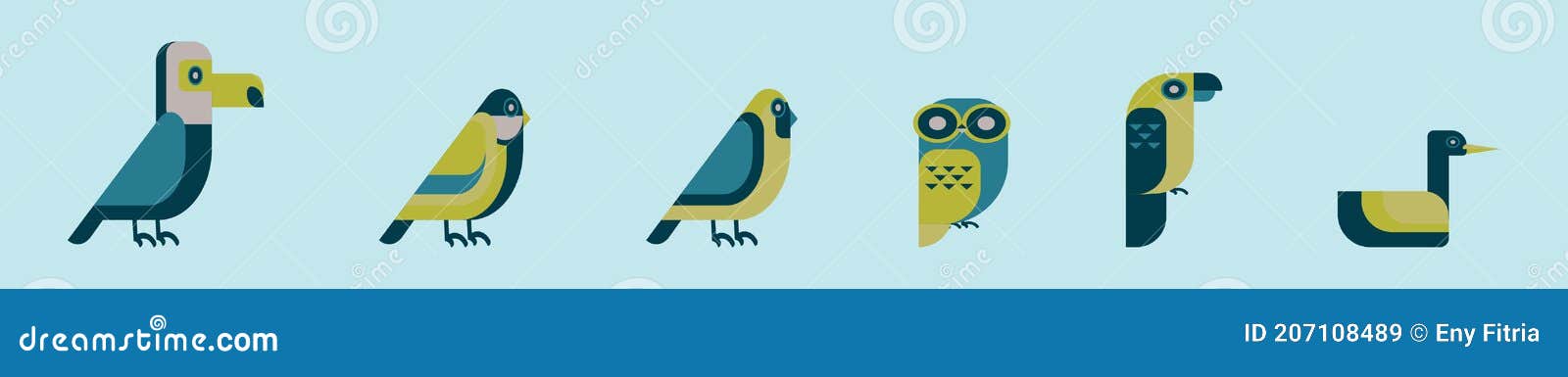 set of bird cartoon icon  template with various models.    on blue background
