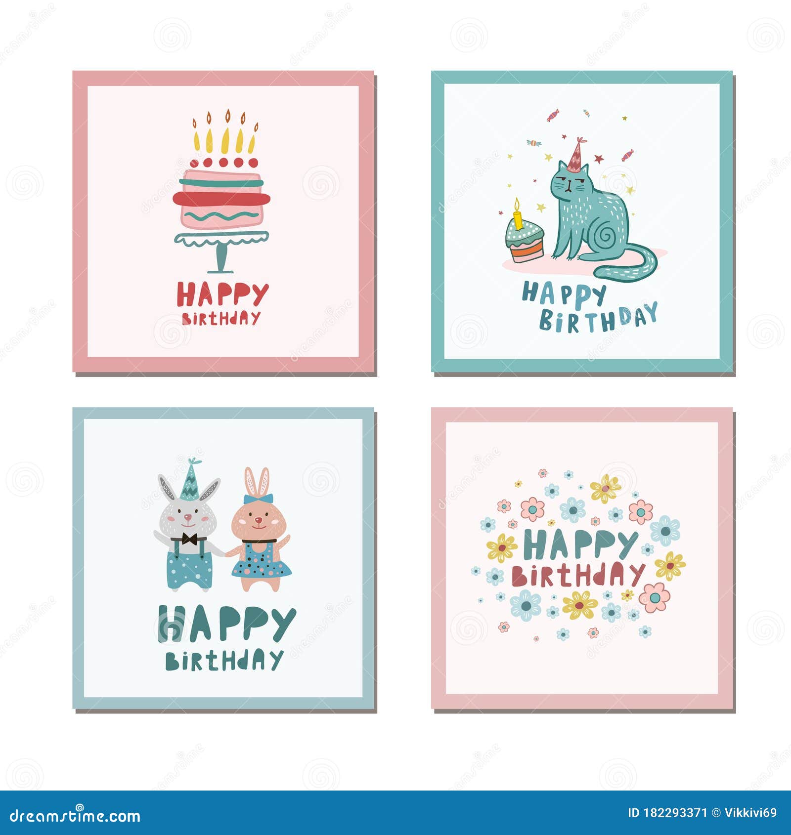 Set of Birthday Cards. Vector Birthday Illustration Stock Vector ...