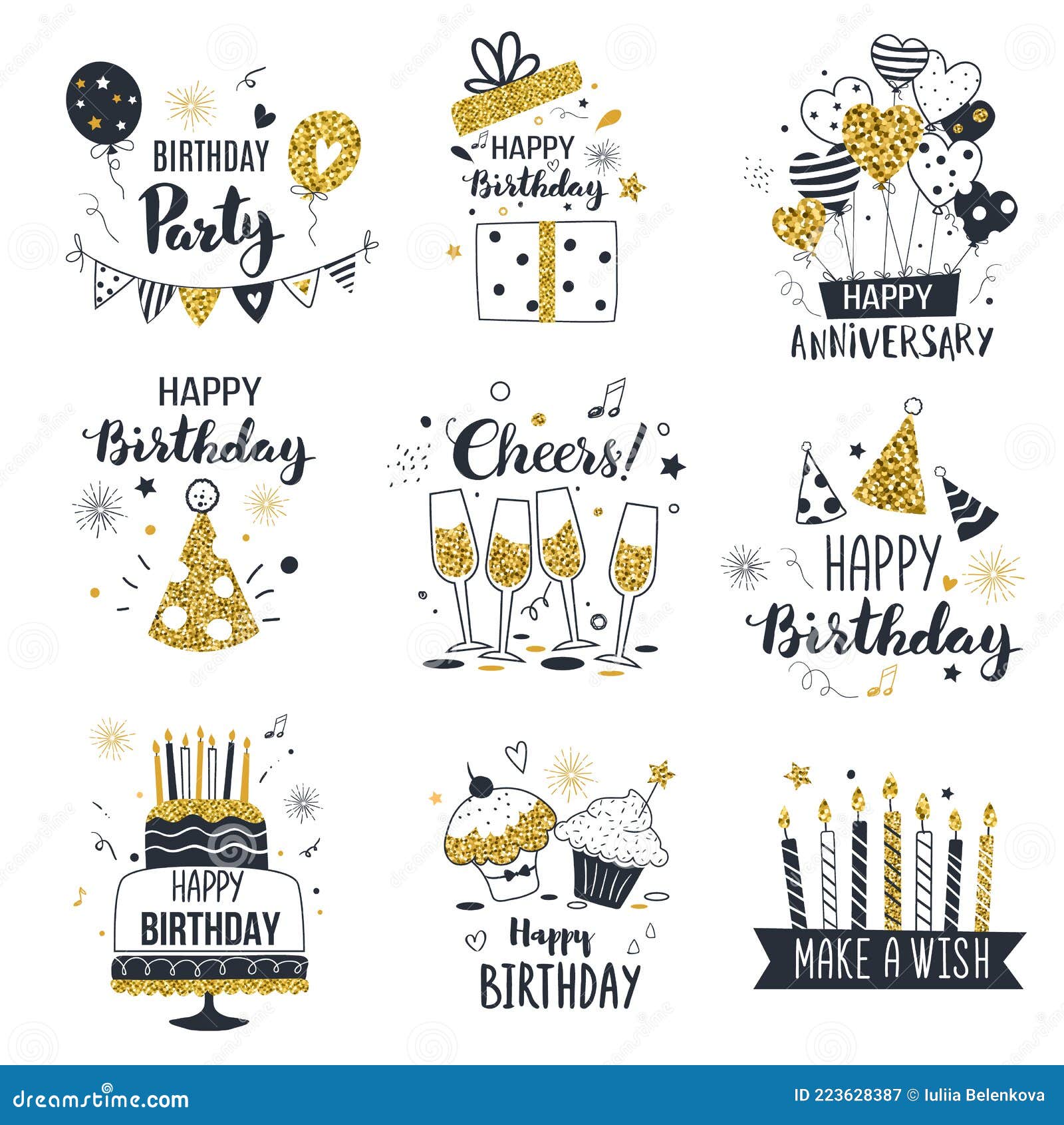 Birthday greeting card set stock vector. Illustration of elements ...