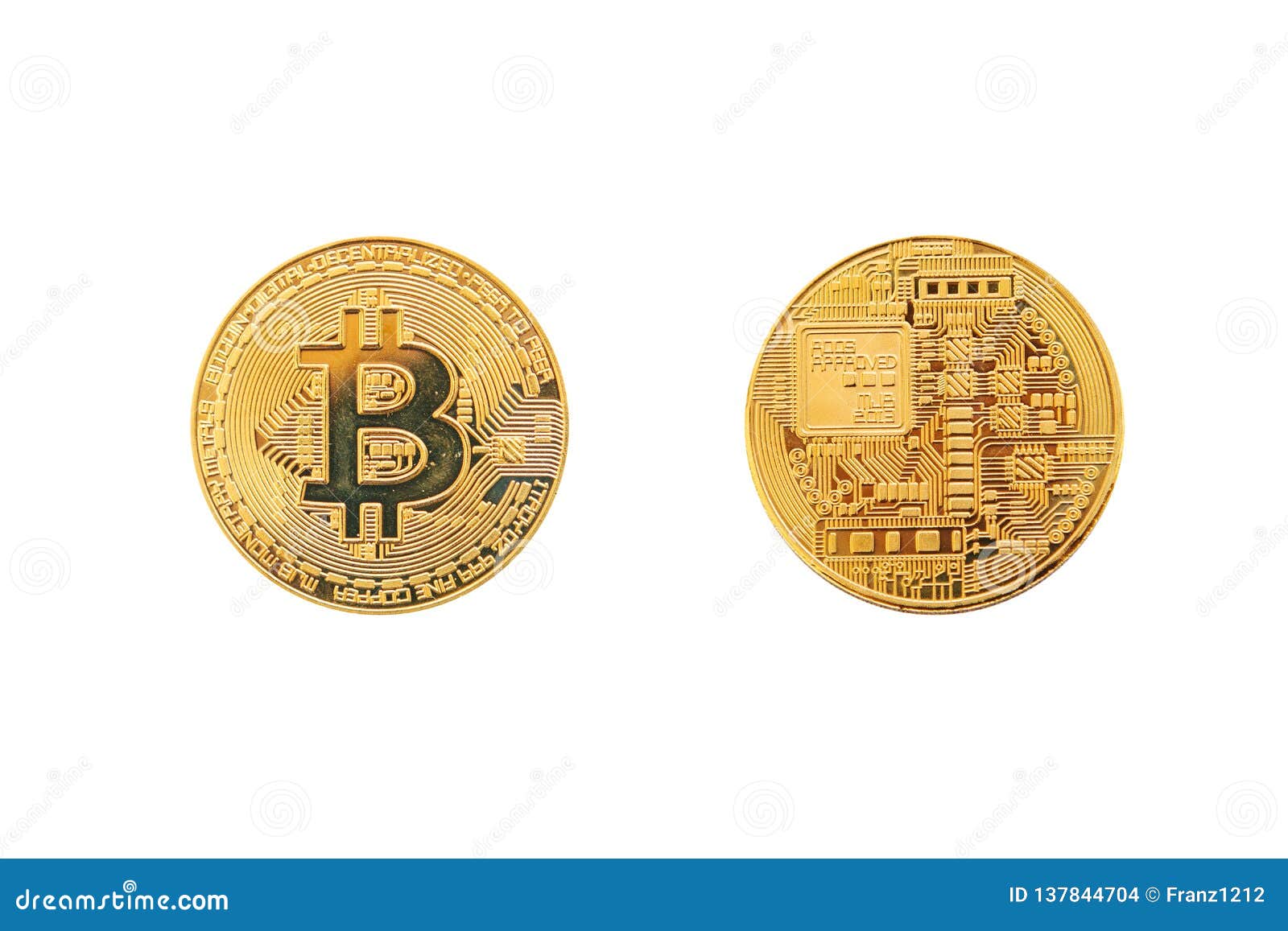 A Set of Bitcoin Coins from the Front and Back Side is Isolated on a White  Background. Stock Photo - Image of concept, isolated: 137844704