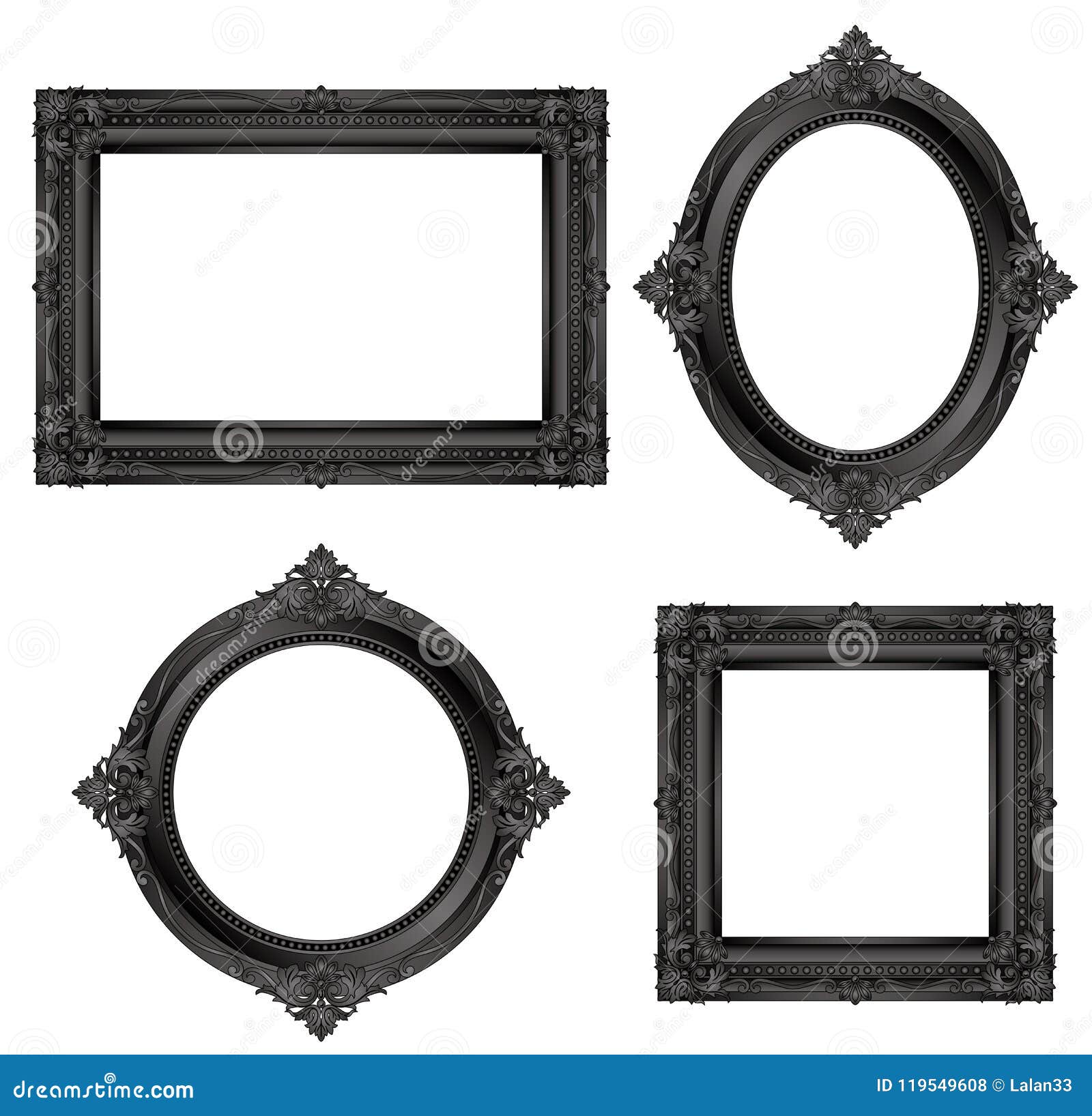 Set of Black Antique Frames. Stock Vector Illustration of