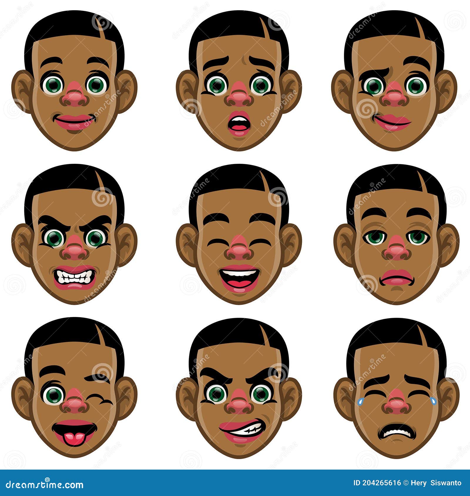 Set of Black Boy Head with Various Expression Stock Vector - Illustration  of humor, face: 204265616