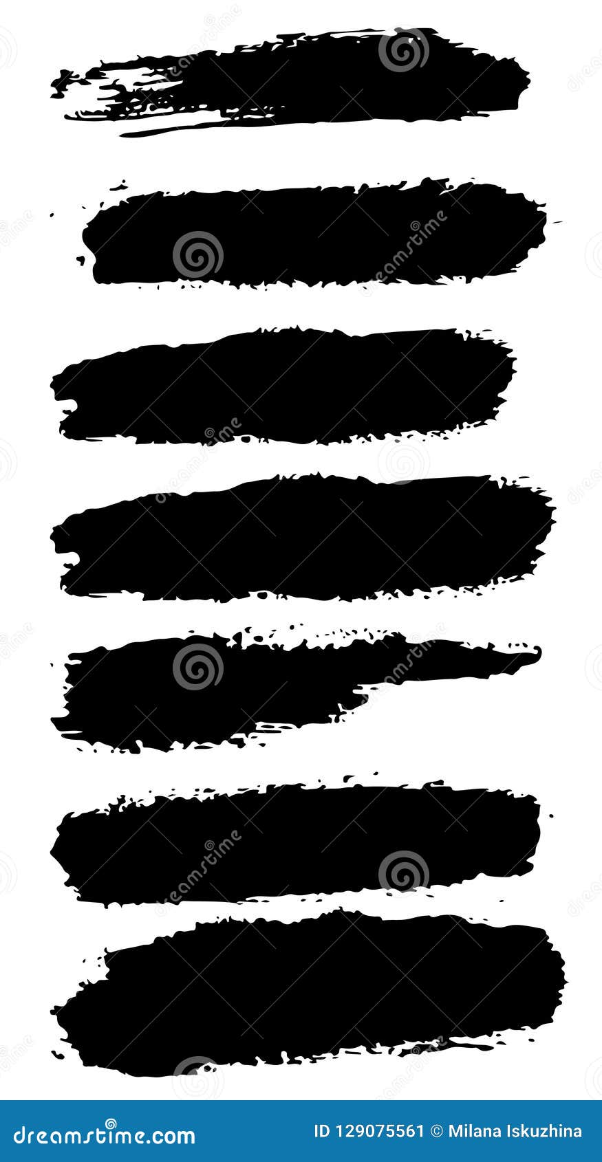 set black brush paint . painted grunge stripes set.