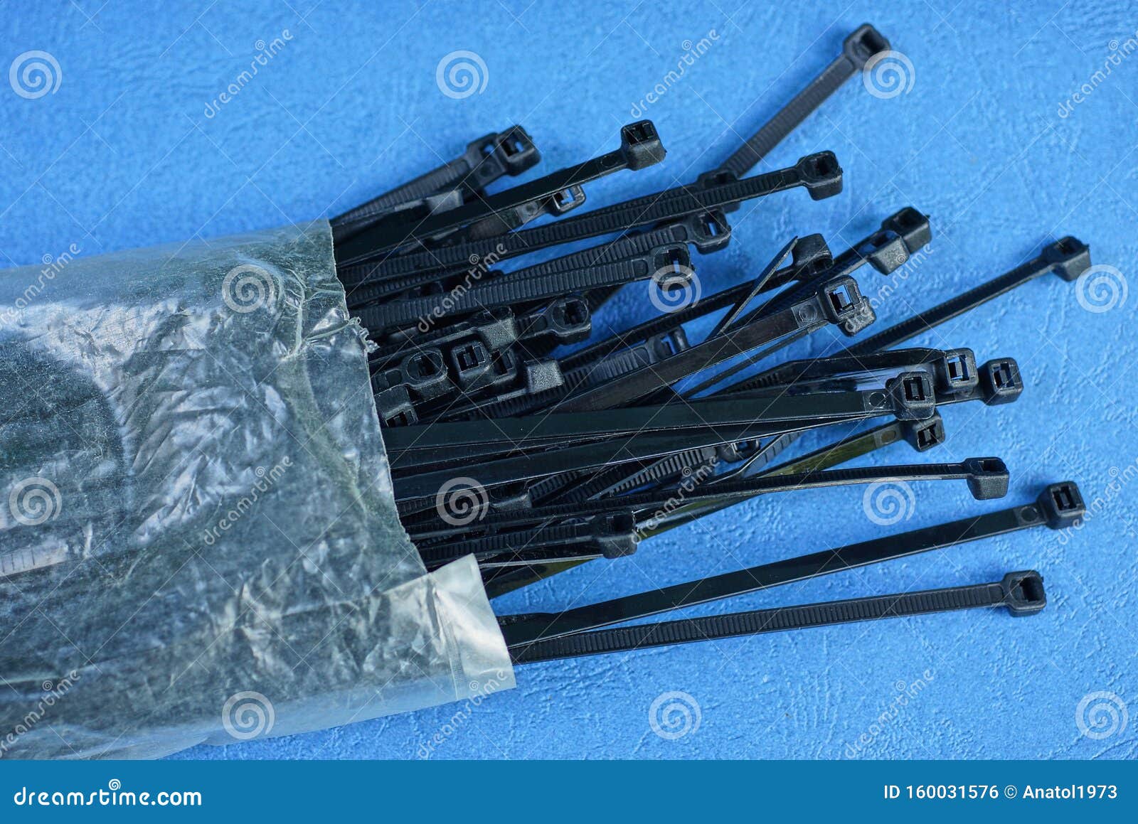 Set of Black Cable Ties in Gray Cellophane Packaging Stock Photo Image of material, design