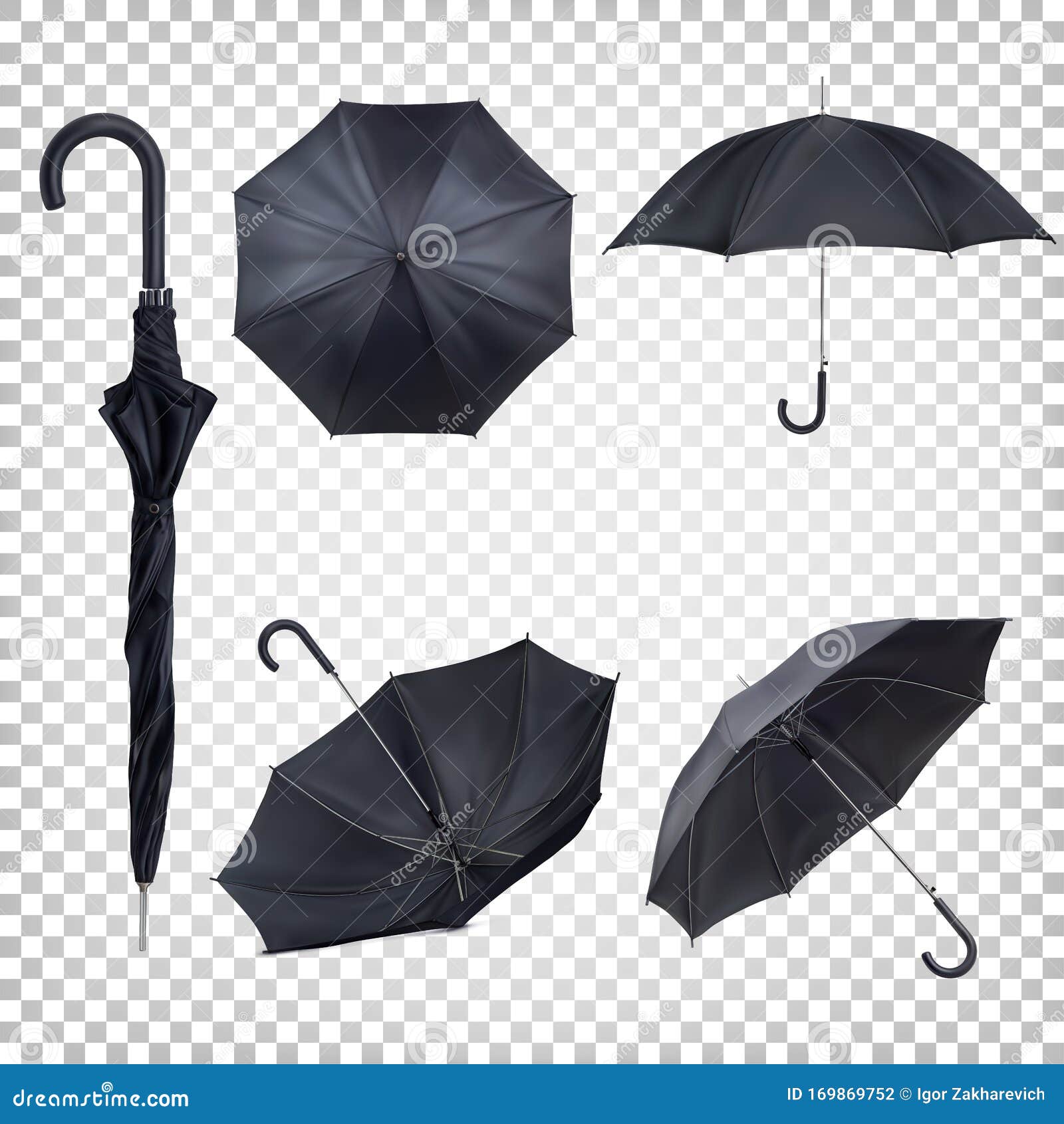Download Set Of Black Classic Rain Umbrellas In Different Views ...