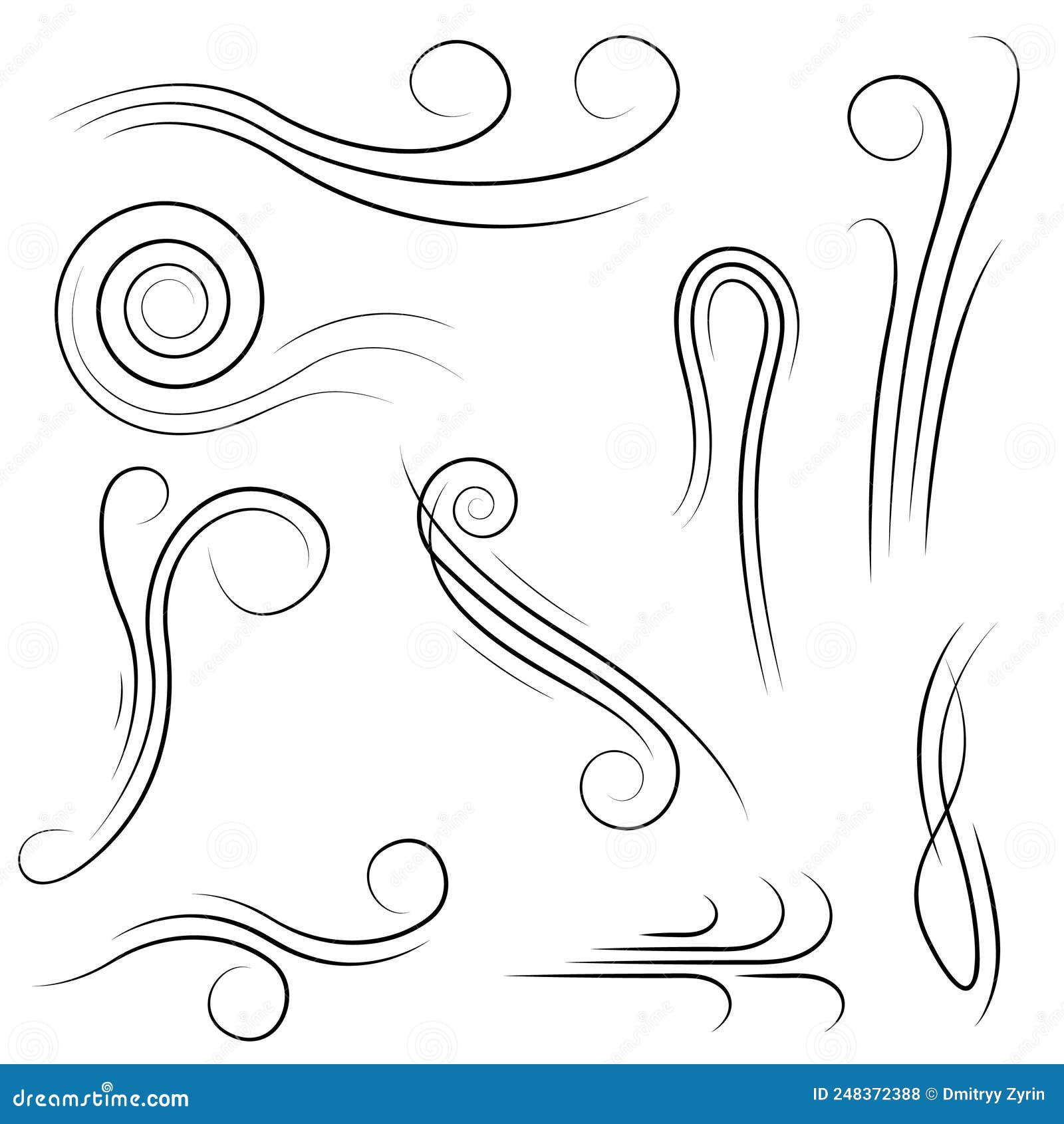 set black collection simple line winds gust squall curl doodle outline nature    sketch  illustra