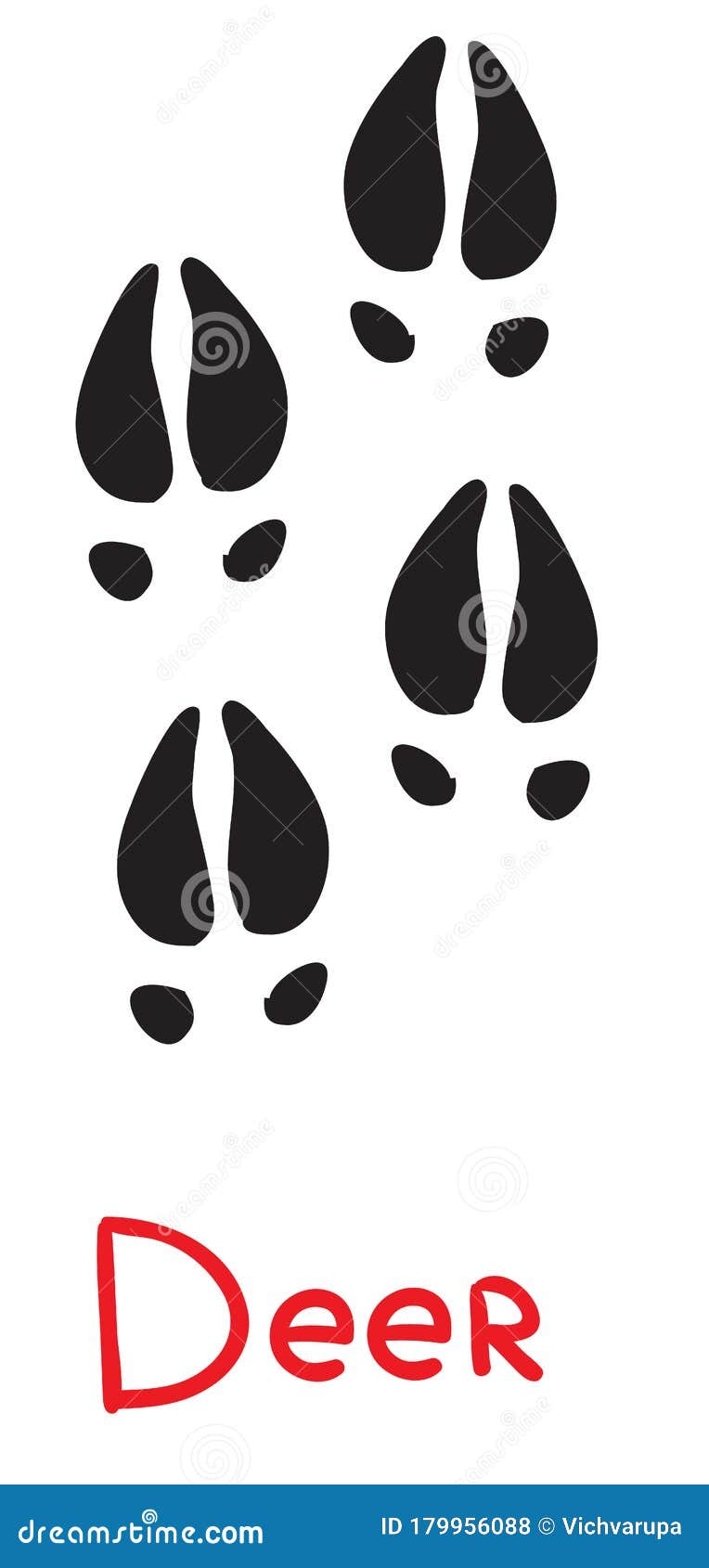 Set of Black Deer Footprints, Icon, Isolated Object on White Background