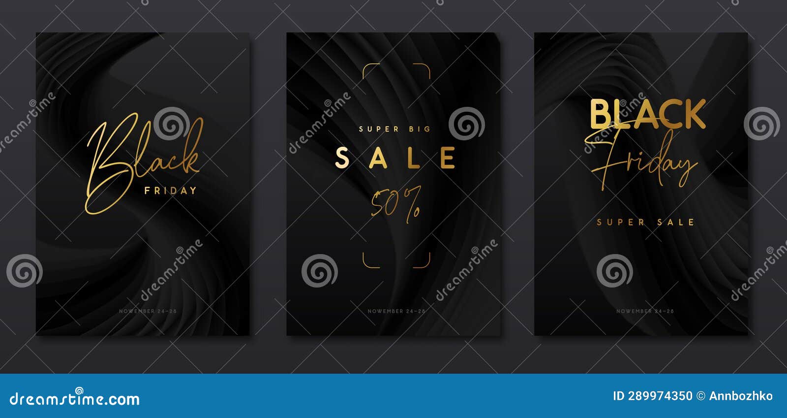 set of black friday big sale posters with abstract black 3d fluid background. ser of modern covers .