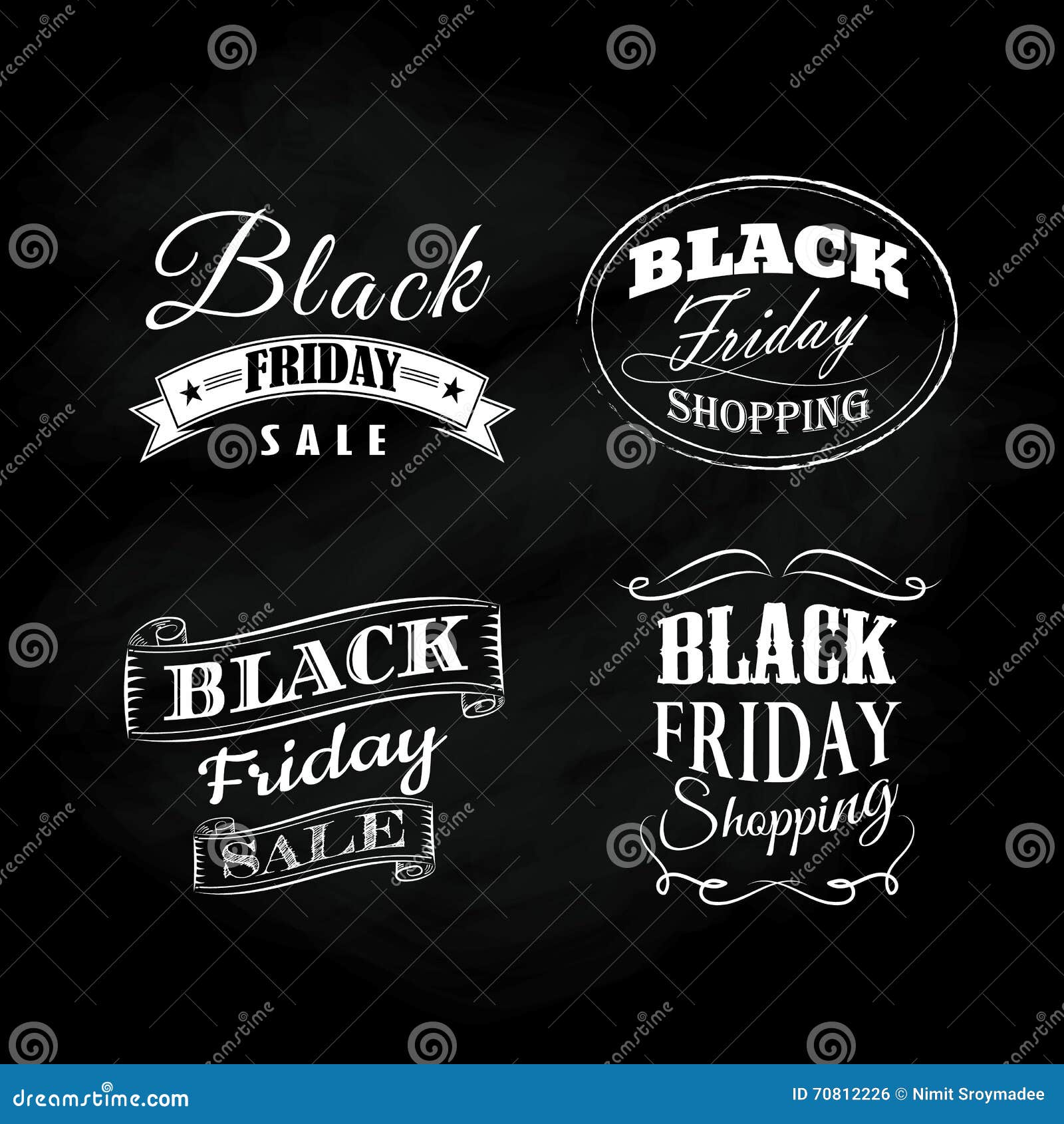 Set Black Friday Blackboard Calligraphic Vintage Ornaments Stock Vector