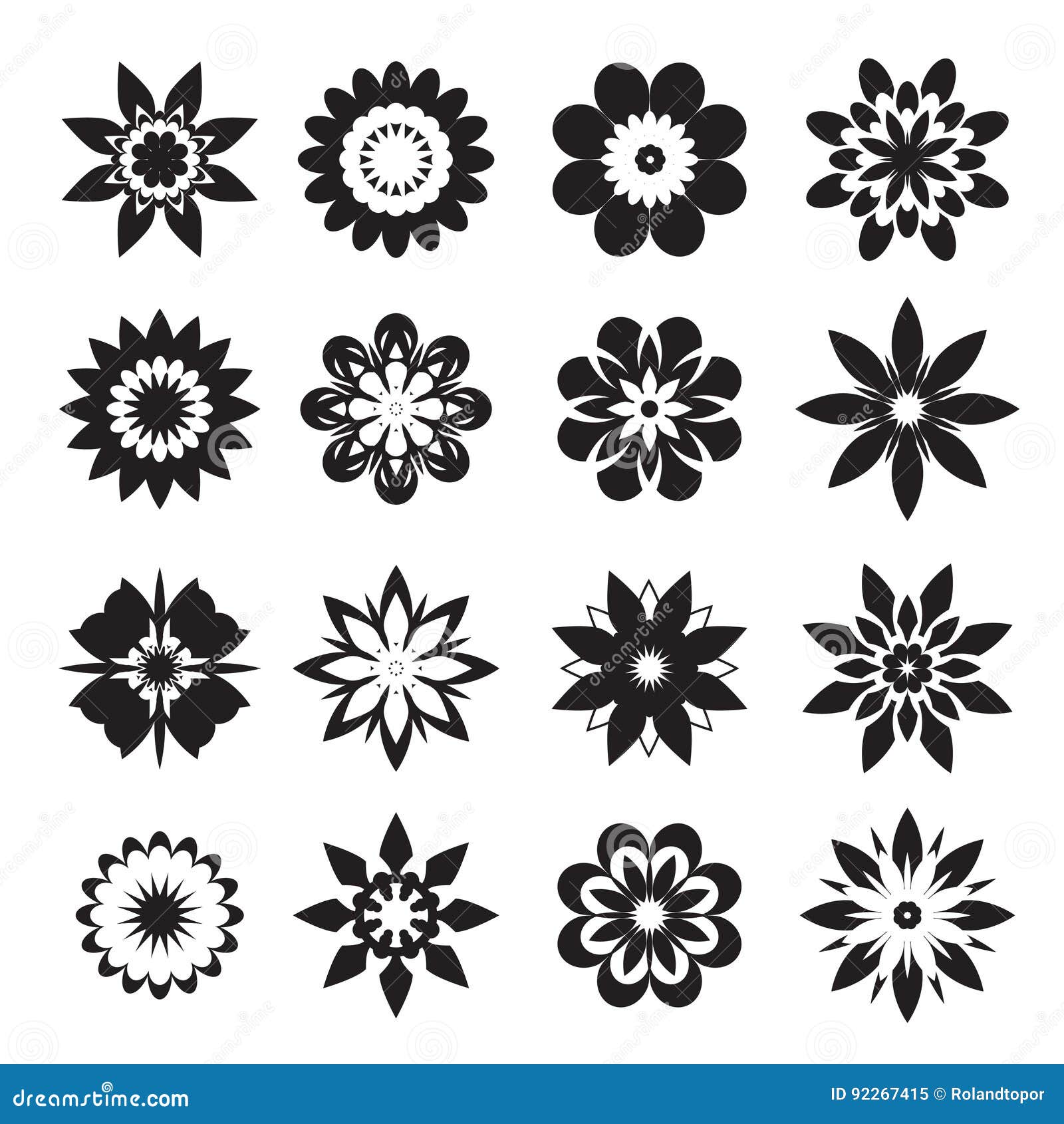 Set of Black Geometric Flowers. Vector Illustration. Stock Illustration ...