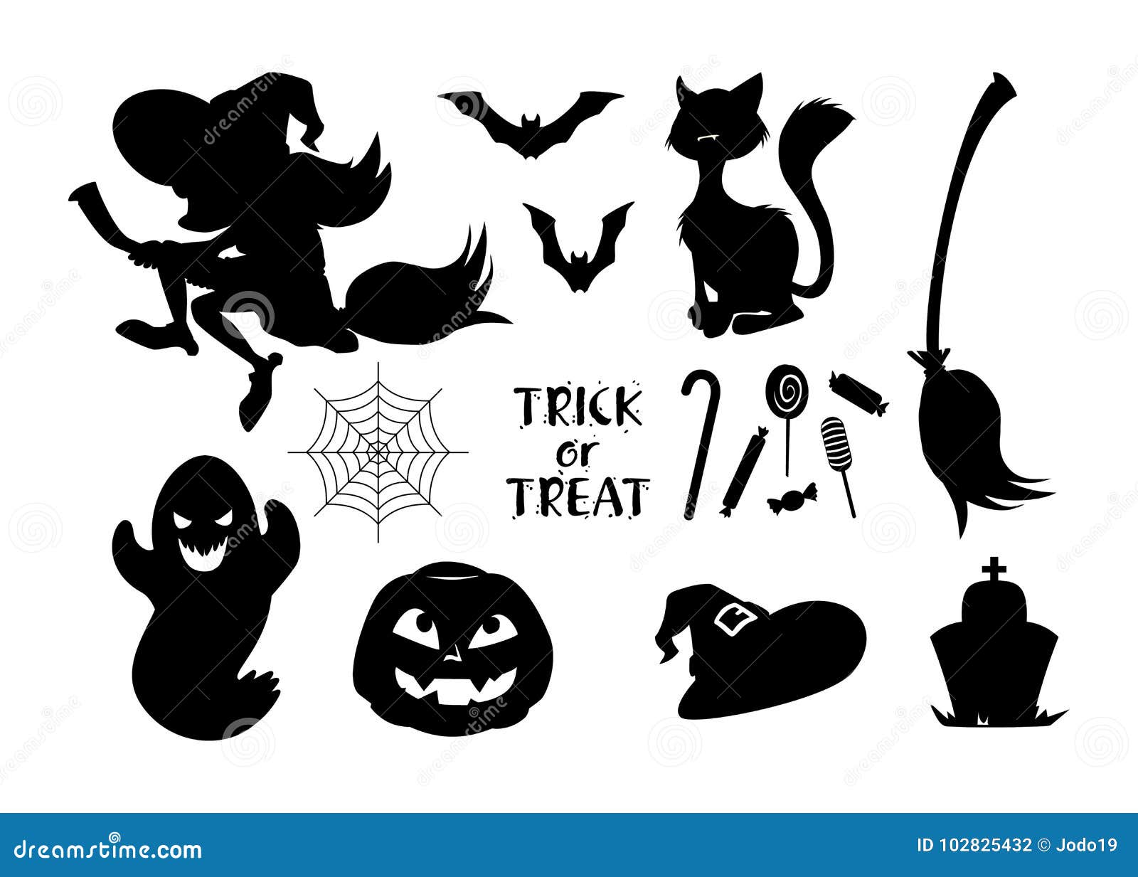 Set of Black Halloween Icons. Vector Illustration Stock Vector