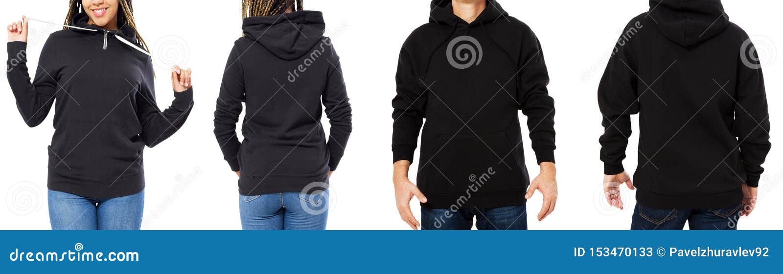 Download Set Black Hoodie Mockup Isolated Front And Back Views ...