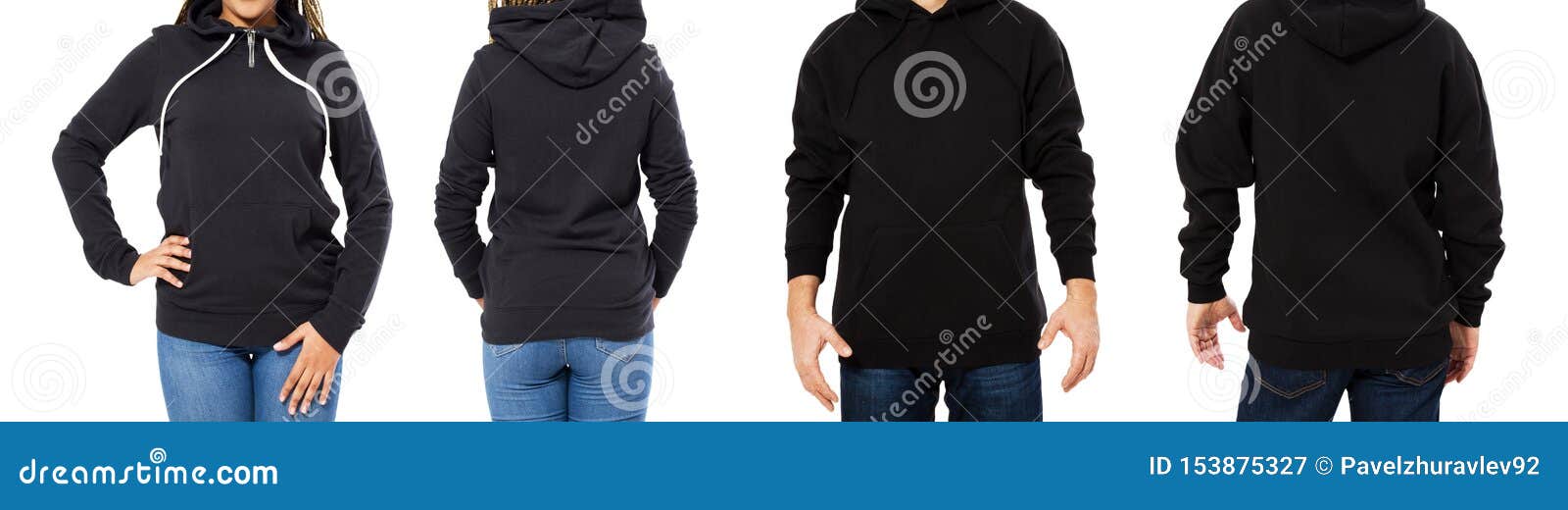 Download Set Black Hoodie Mockup Isolated Front And Back Views ...