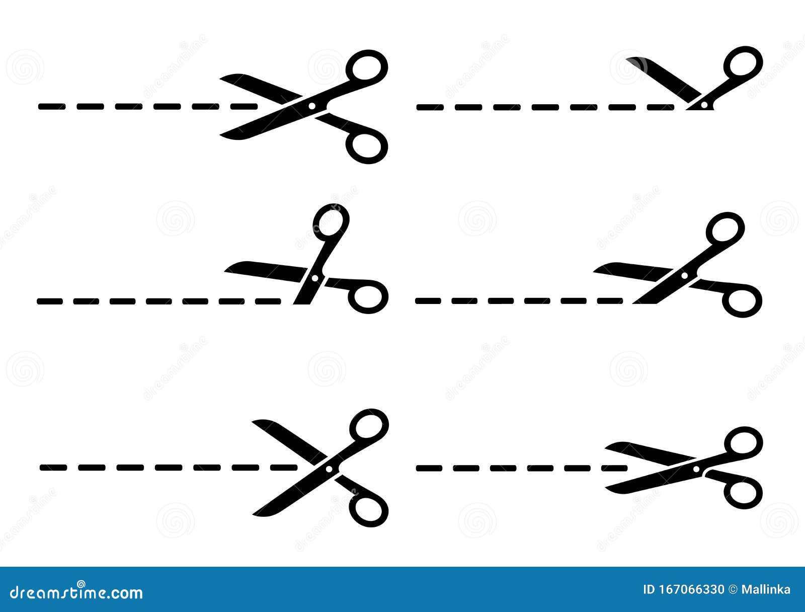 Set of Black Isolated Scissors Cutting Line Stock Vector Illustration