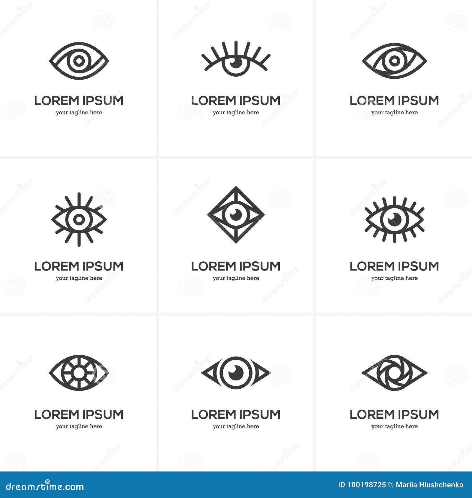 set of black linear eye icons.
