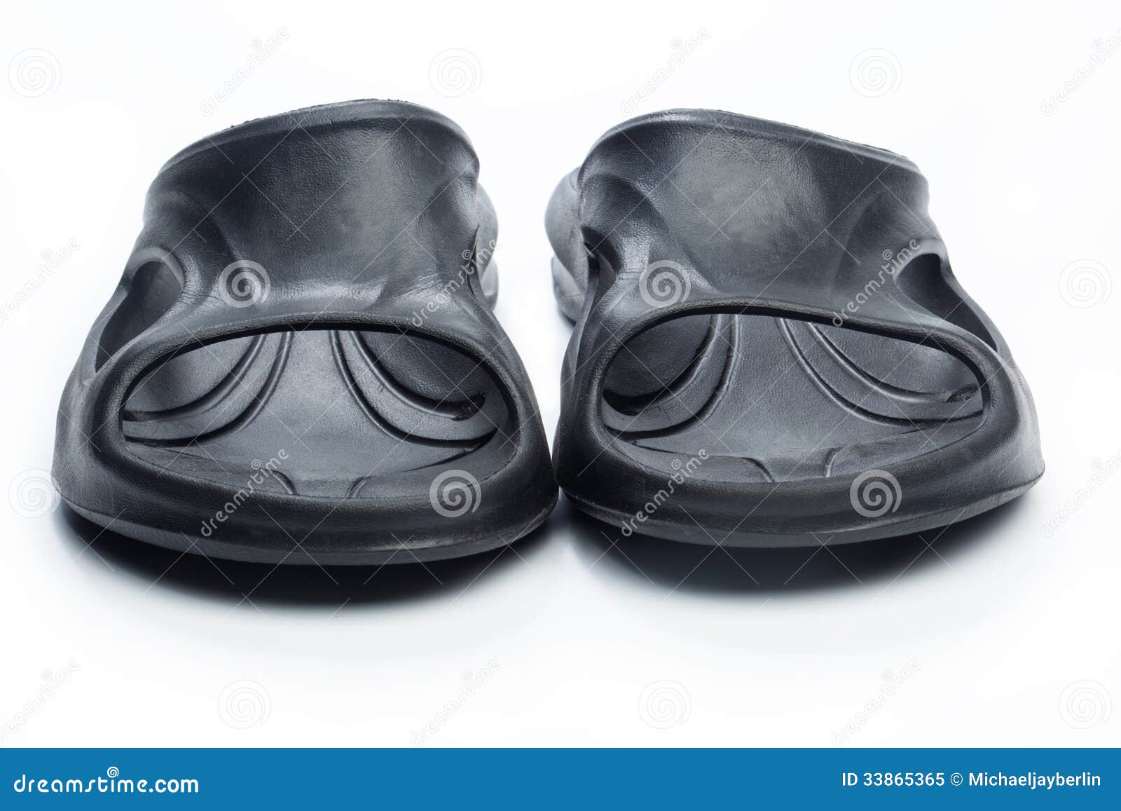 black plastic flip flops