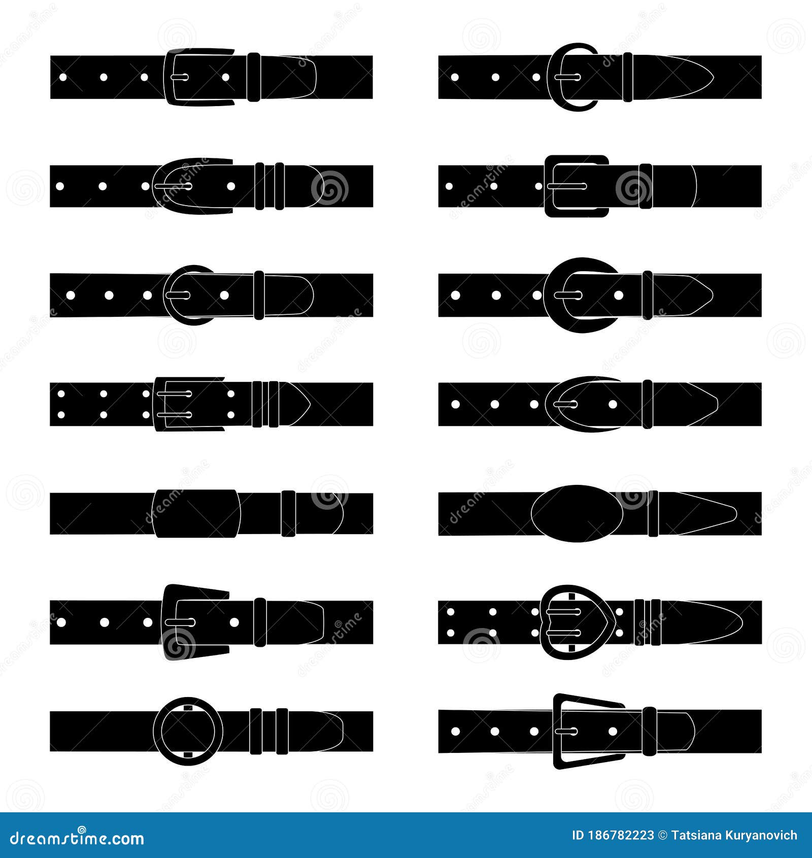 Set of Black Silhouettes of Belts, Vector Illustration Stock Vector ...