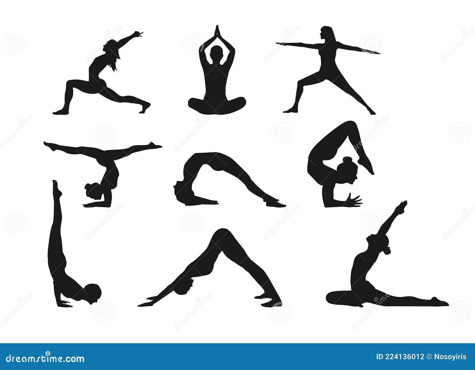 Set of Black Silhouettes of Girls Doing Yoga Stock Vector ...