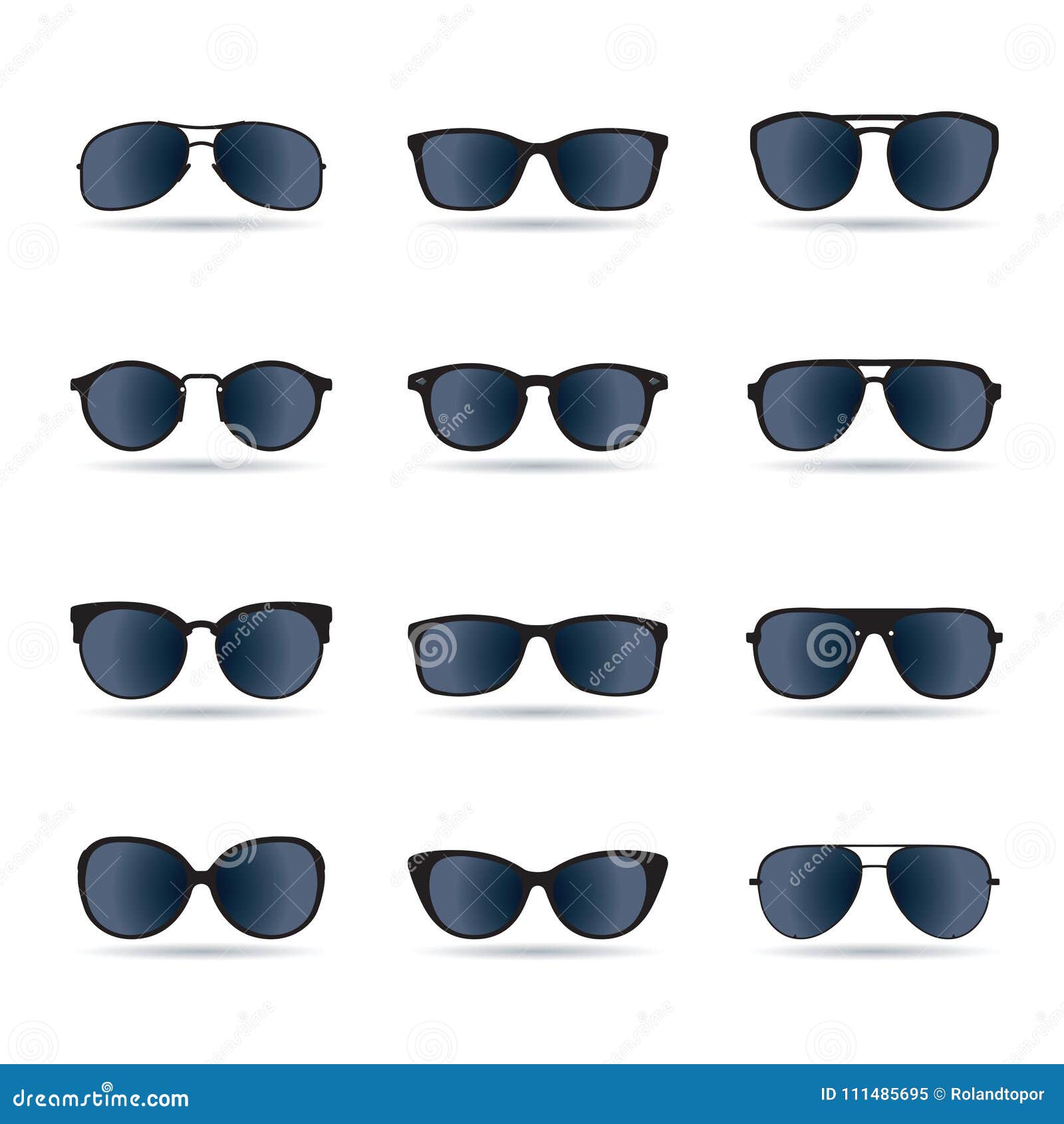 Set of Black Sunglasses Isolated. Vector Icons. Stock Illustration ...