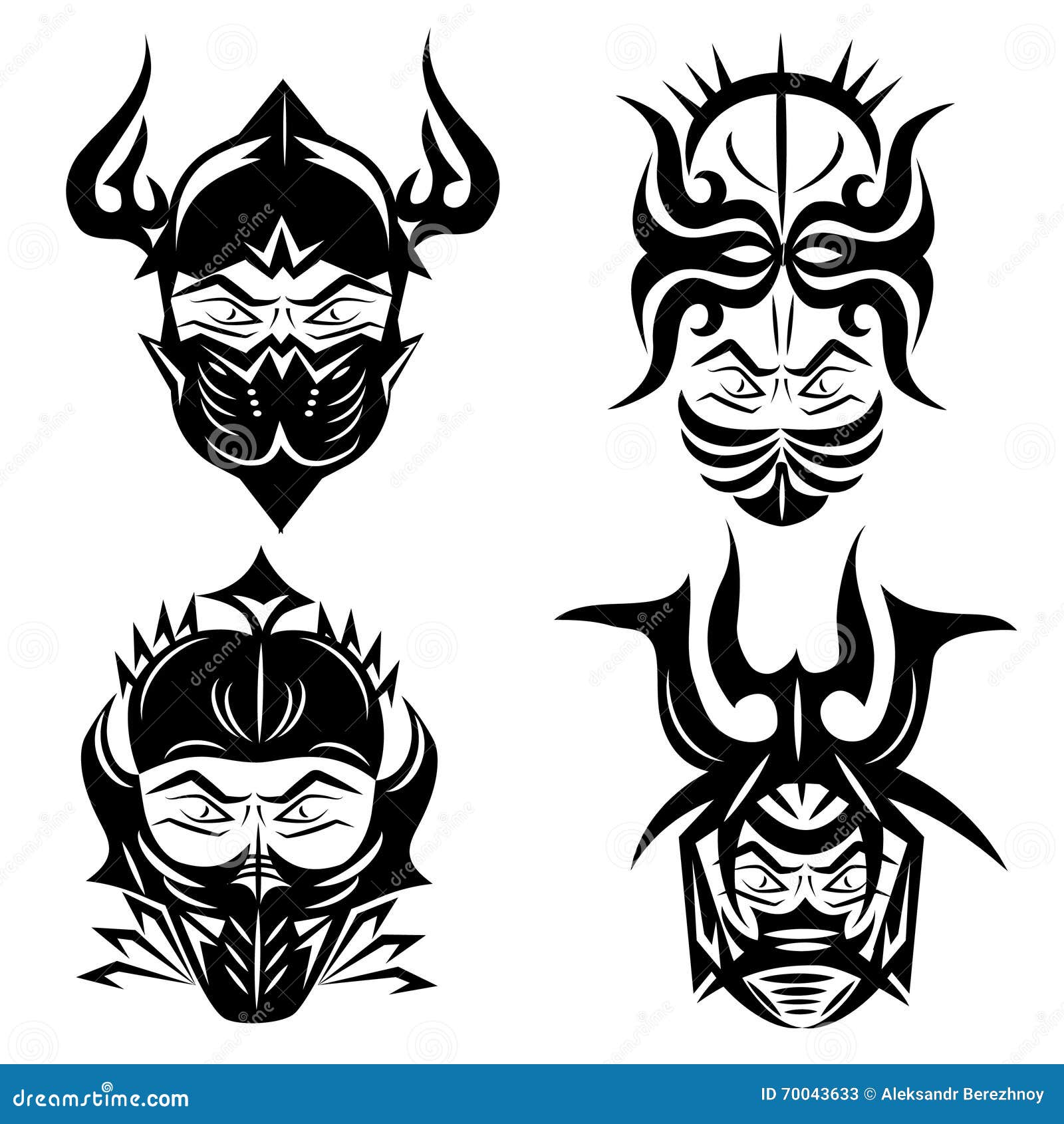 set black tattoo designs vector tattoos warriors head helmet white 70043633
