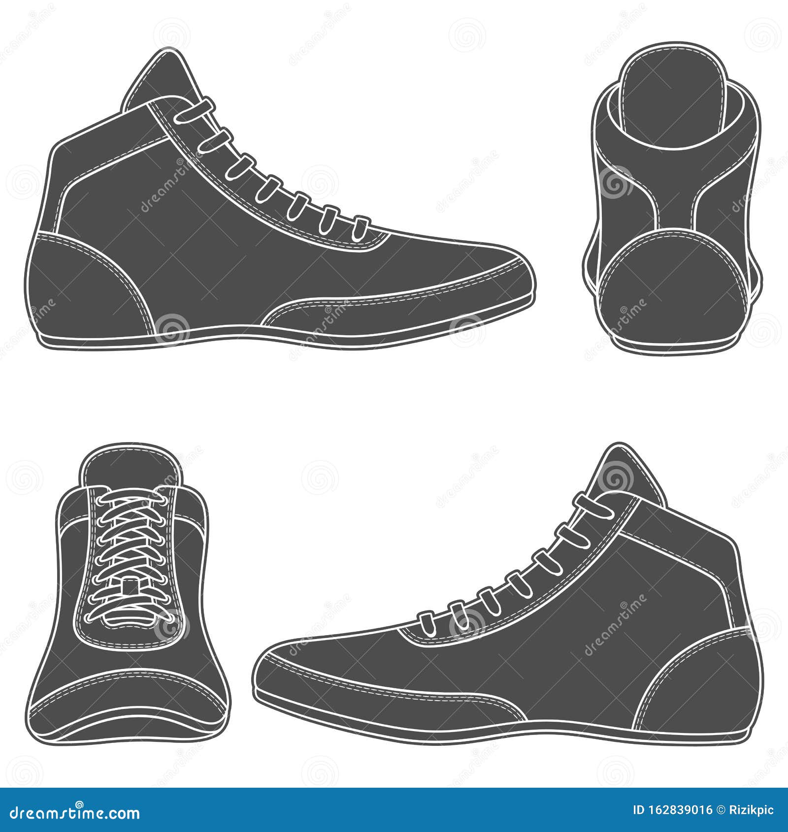 Set of Black and White Illustrations with Wrestling Shoes, Sports Shoes ...