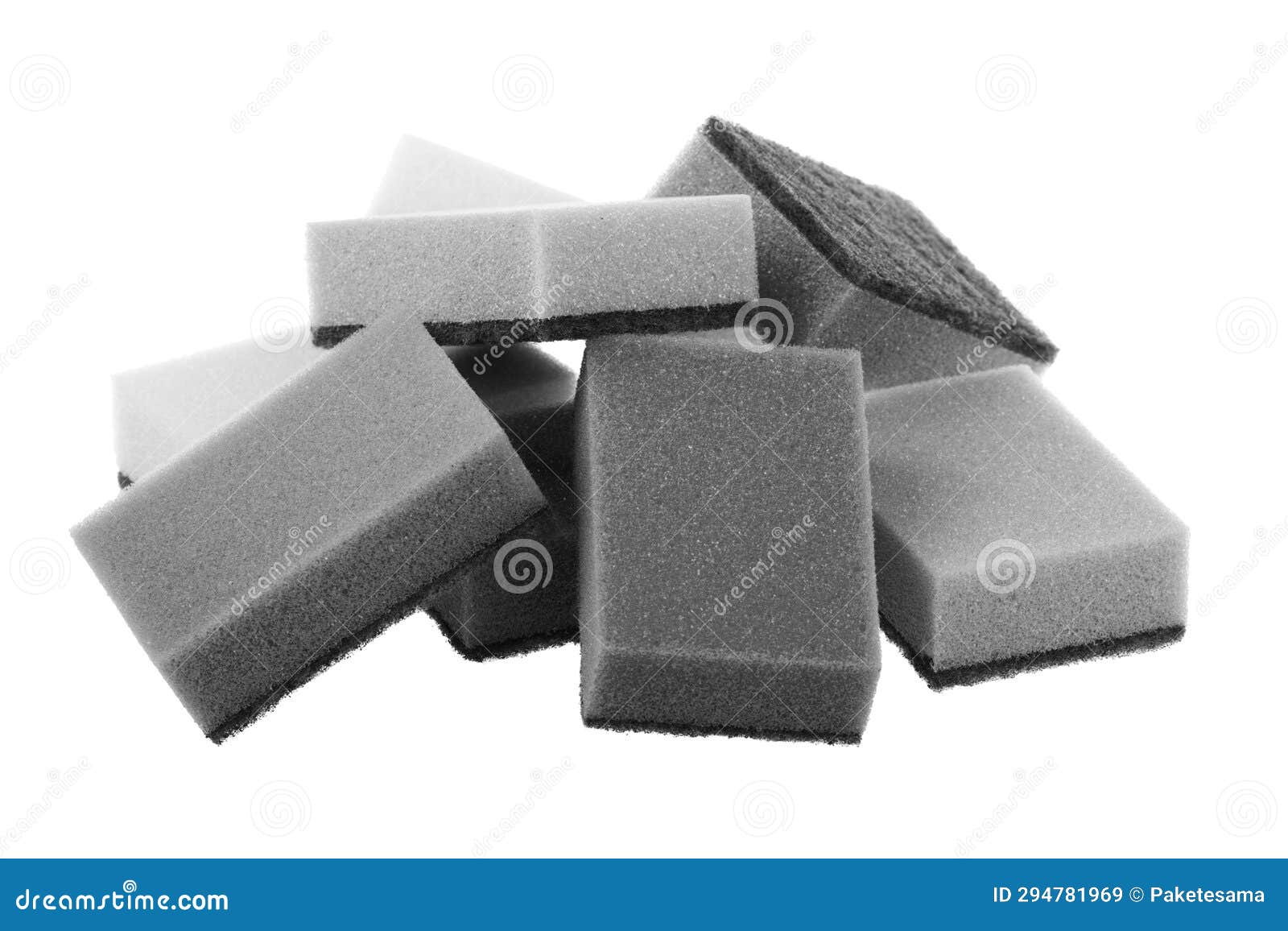 Set of Black and White Kitchen Sponges, Domestic Cleaning Tool Stock