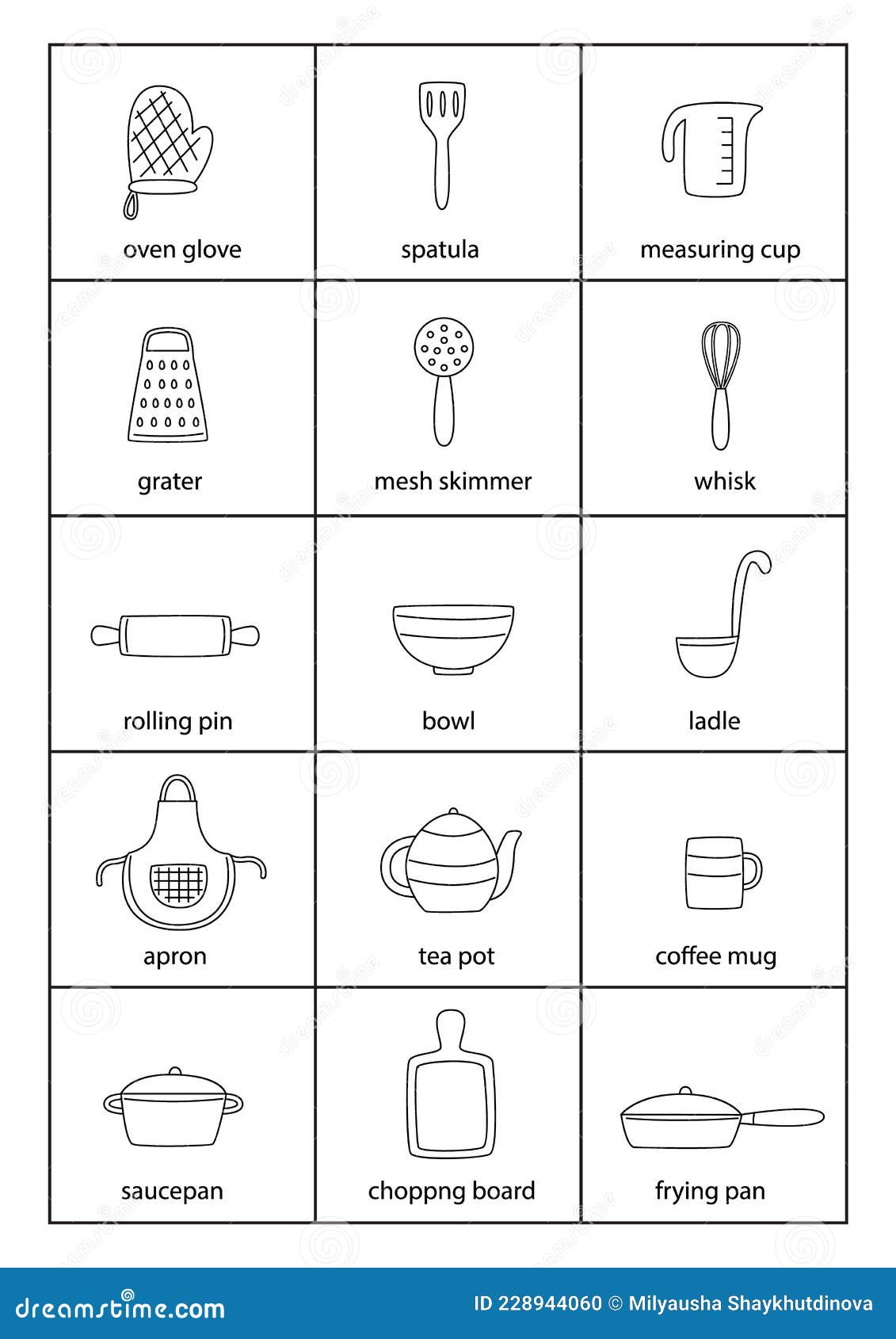 kitchen tools with names