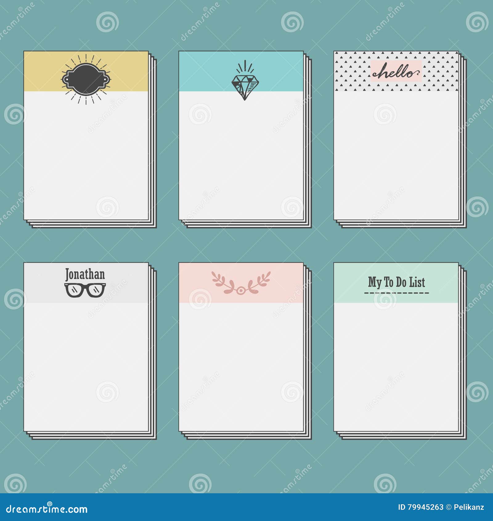 Set of Blank Note Cards Template on Blue Background Stock Vector
