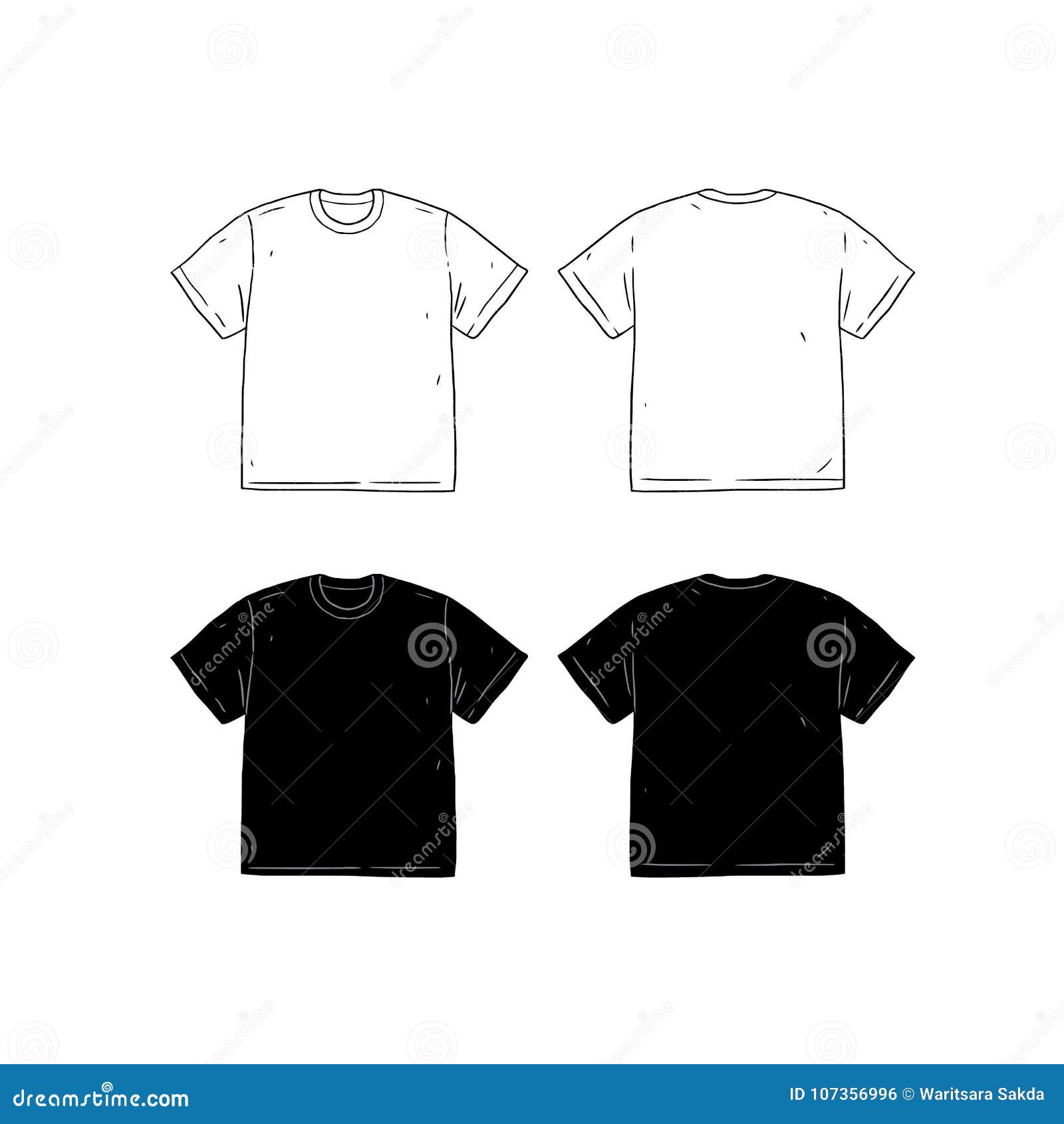 Download Set Of Blank T-shirt Design Template Hand Drawn Vector ...