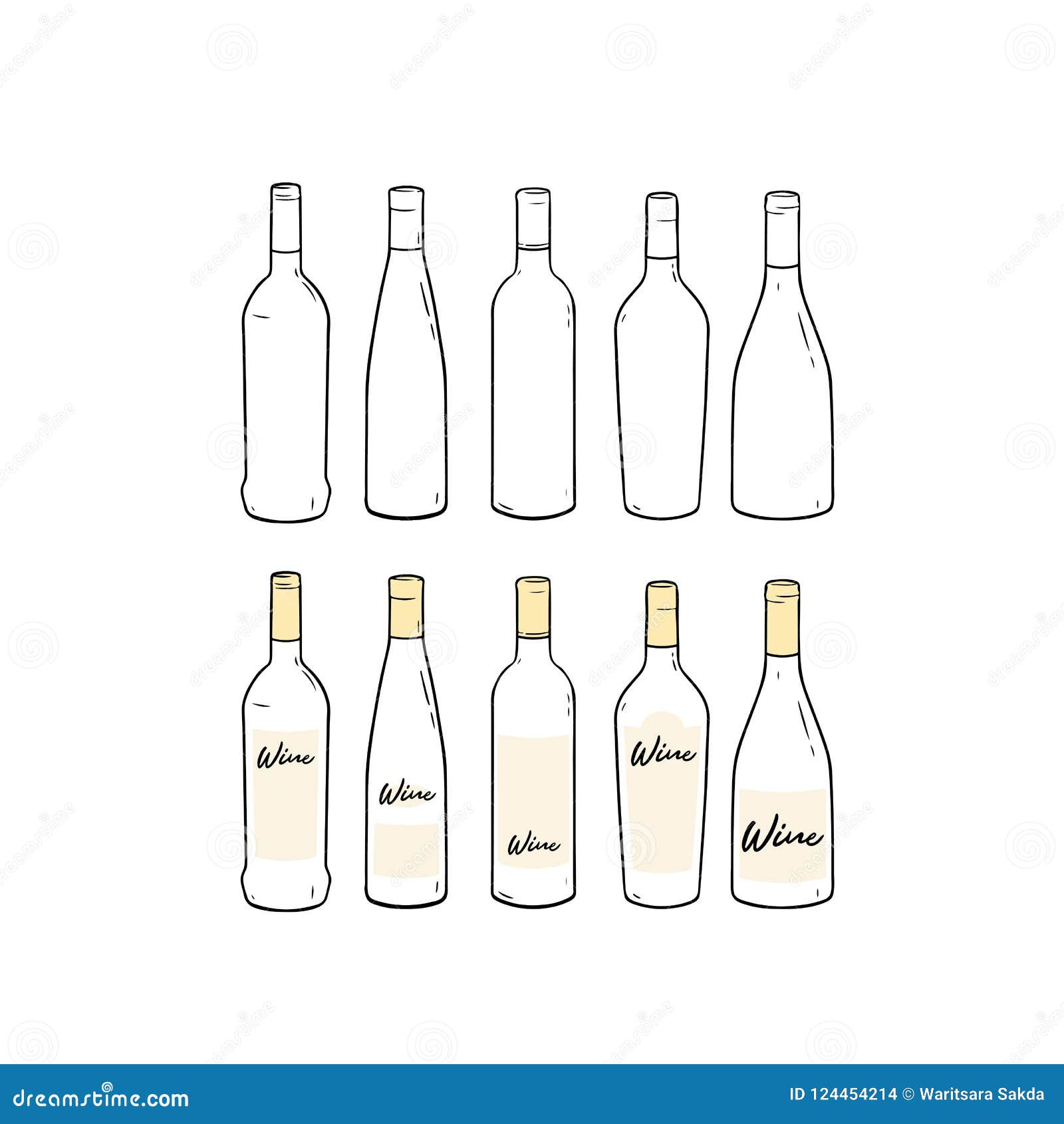 Set of Blank Template Wine Bottle Hand Drawn Vector Illustration. Stock Set of Blank Template Wine Bottle Hand Drawn Vector Illustration. Stock