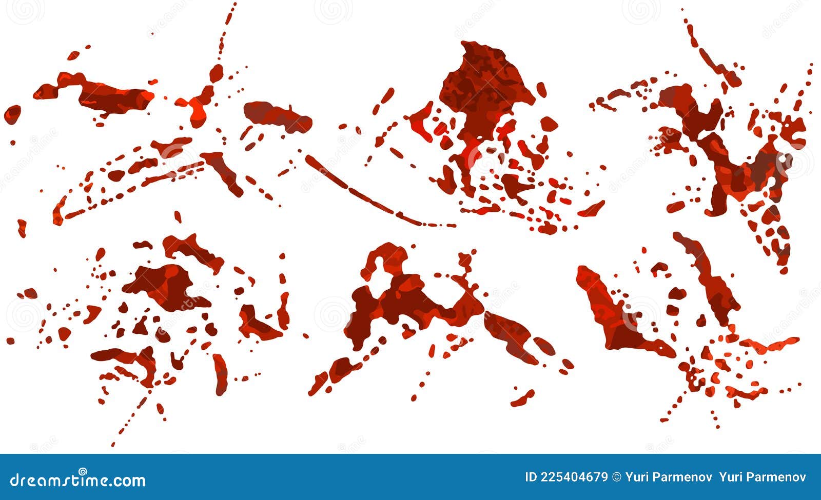 Set of Blood Spatter, Realistic Texture Isolated on White Background