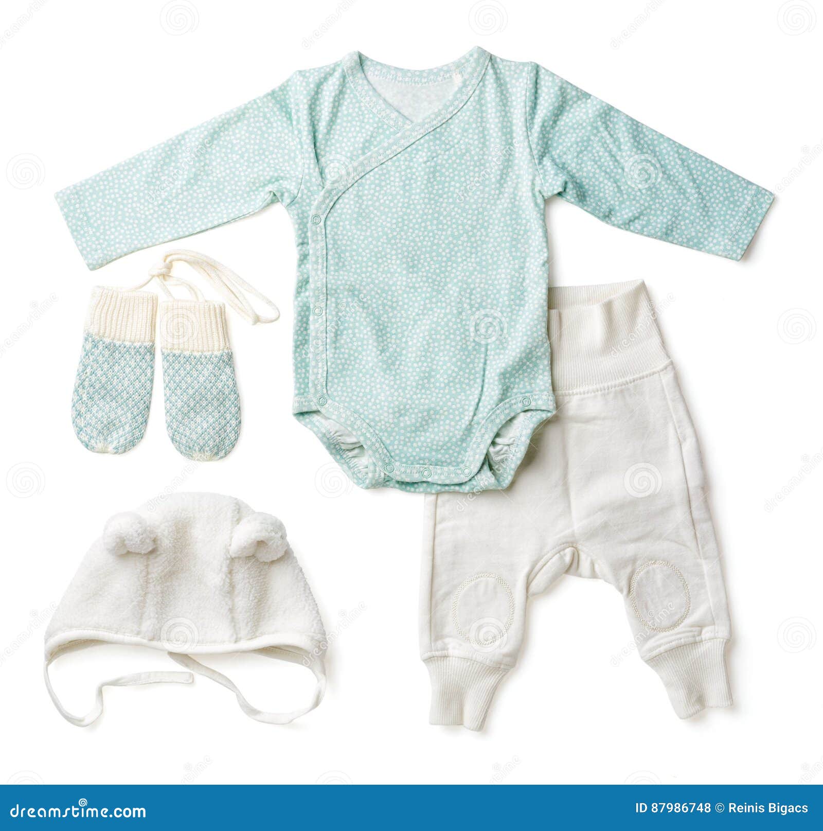Set of Blue Baby Clothes, from Above Stock Photo Image of accessories
