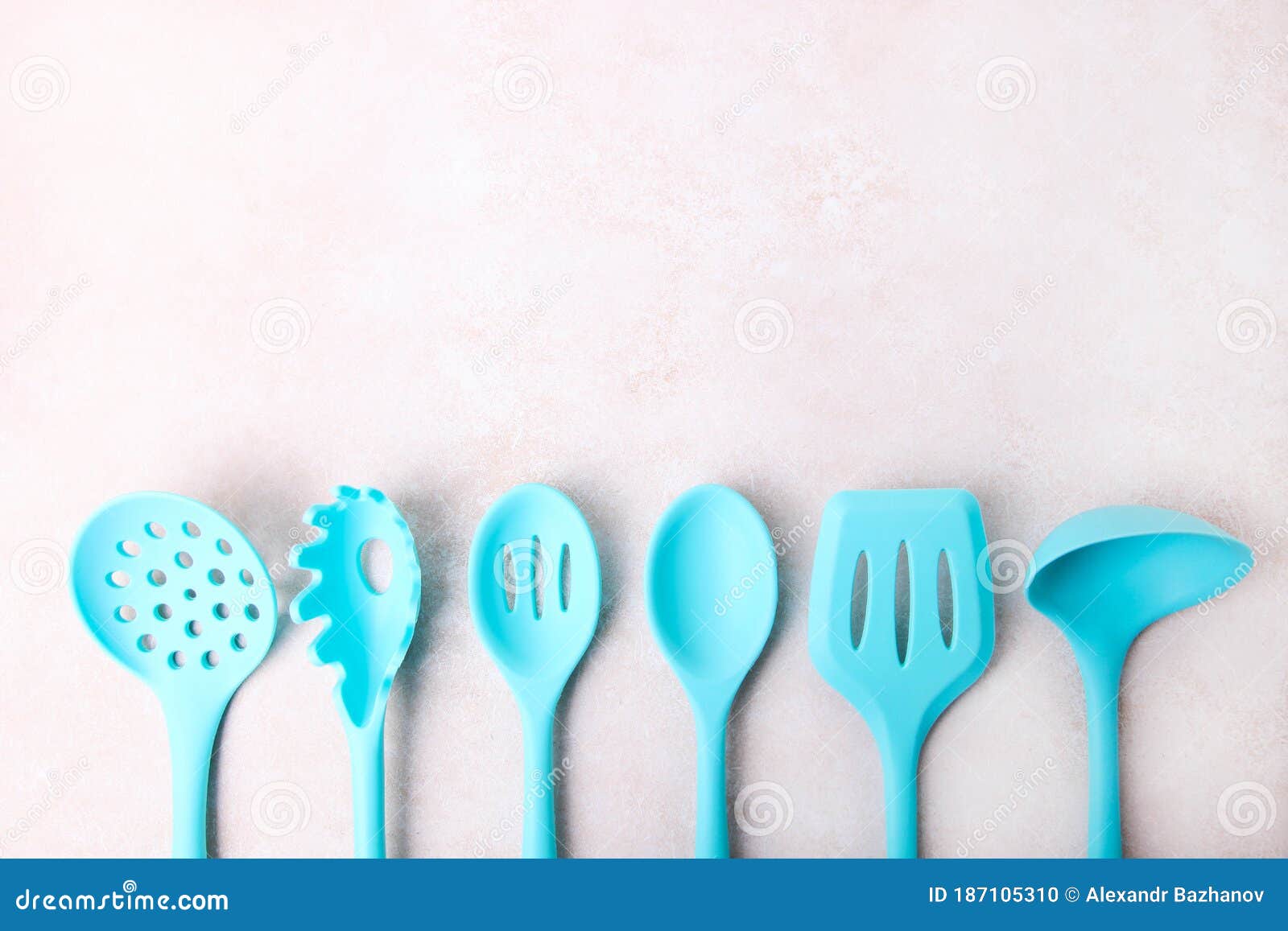 Set of Blue Kitchen Utensils Stock Photo Image of kitchen, white