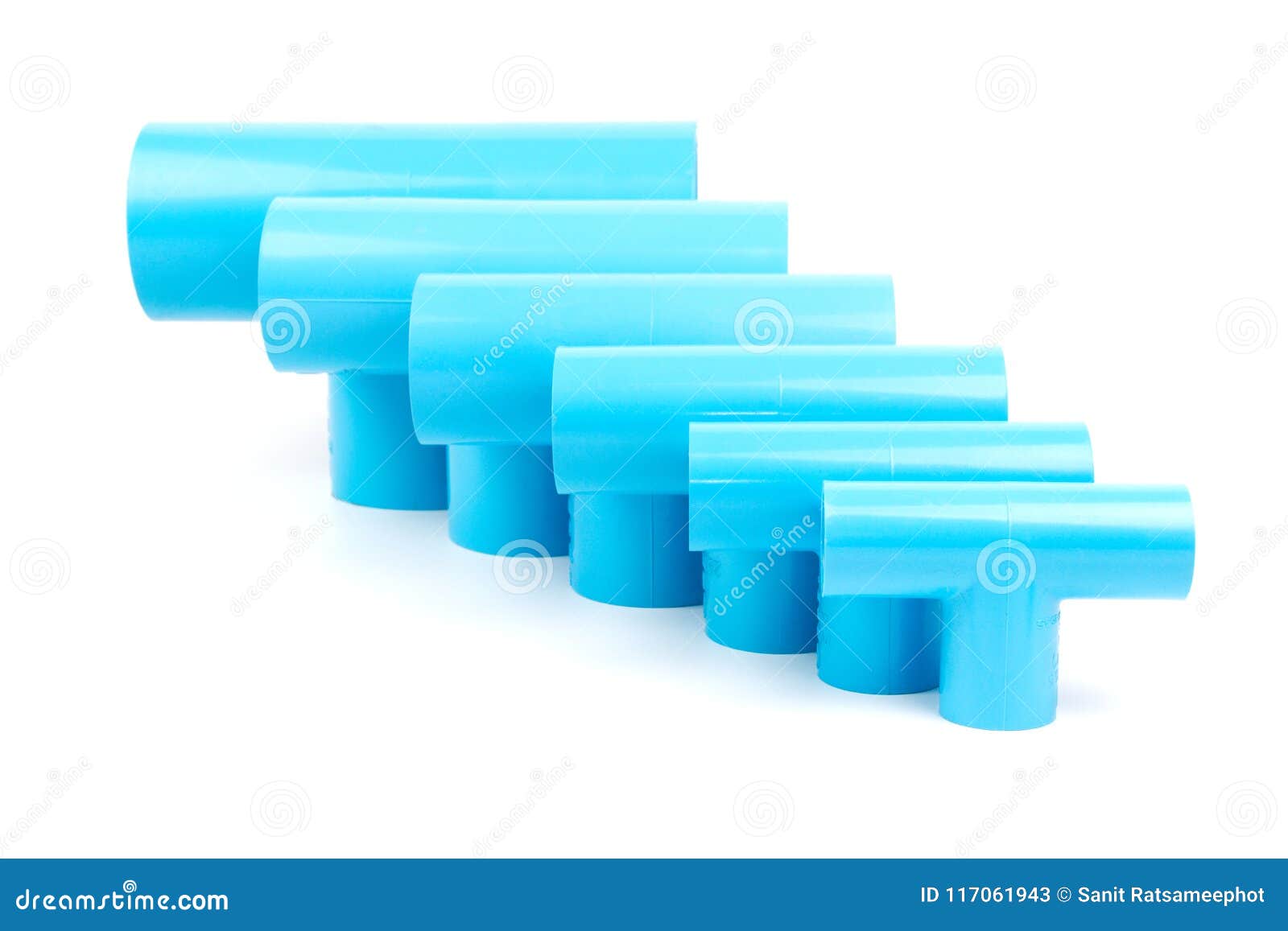 set blue pvc pipe fittings three way joint.