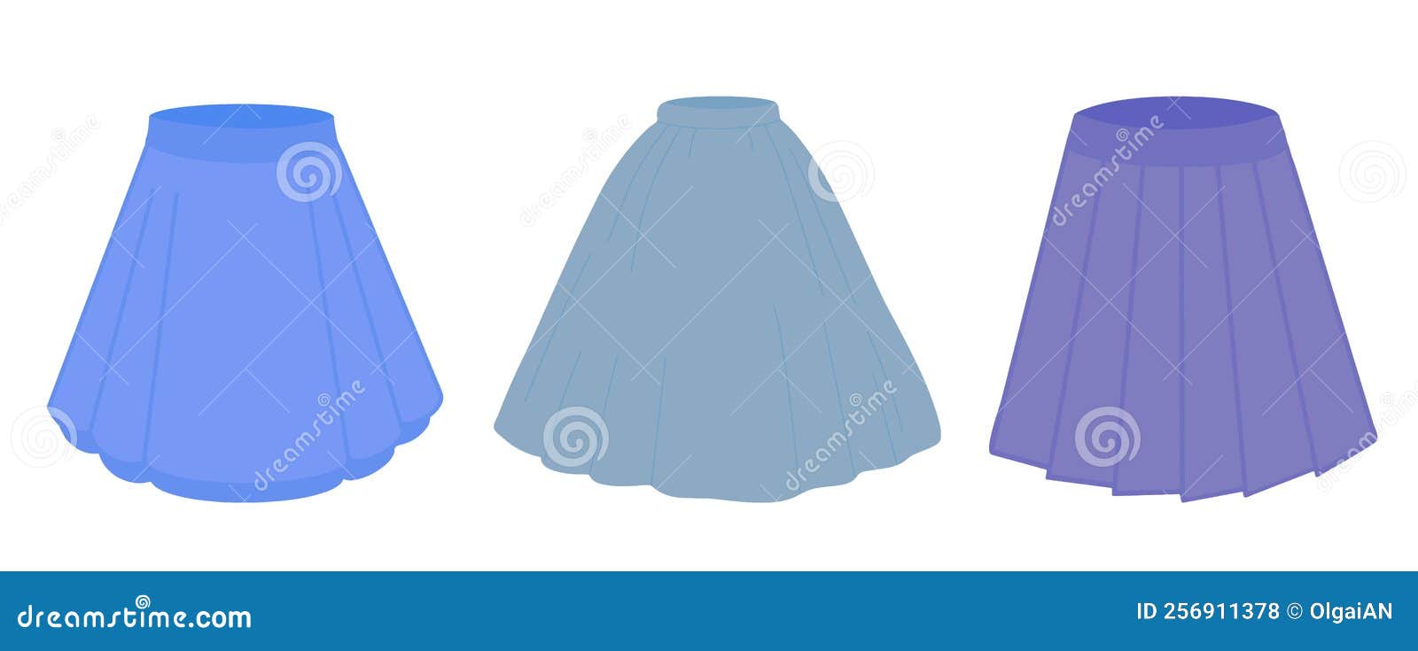 A Set of Blue Skirts. Vector Illustration Isolated on White Background