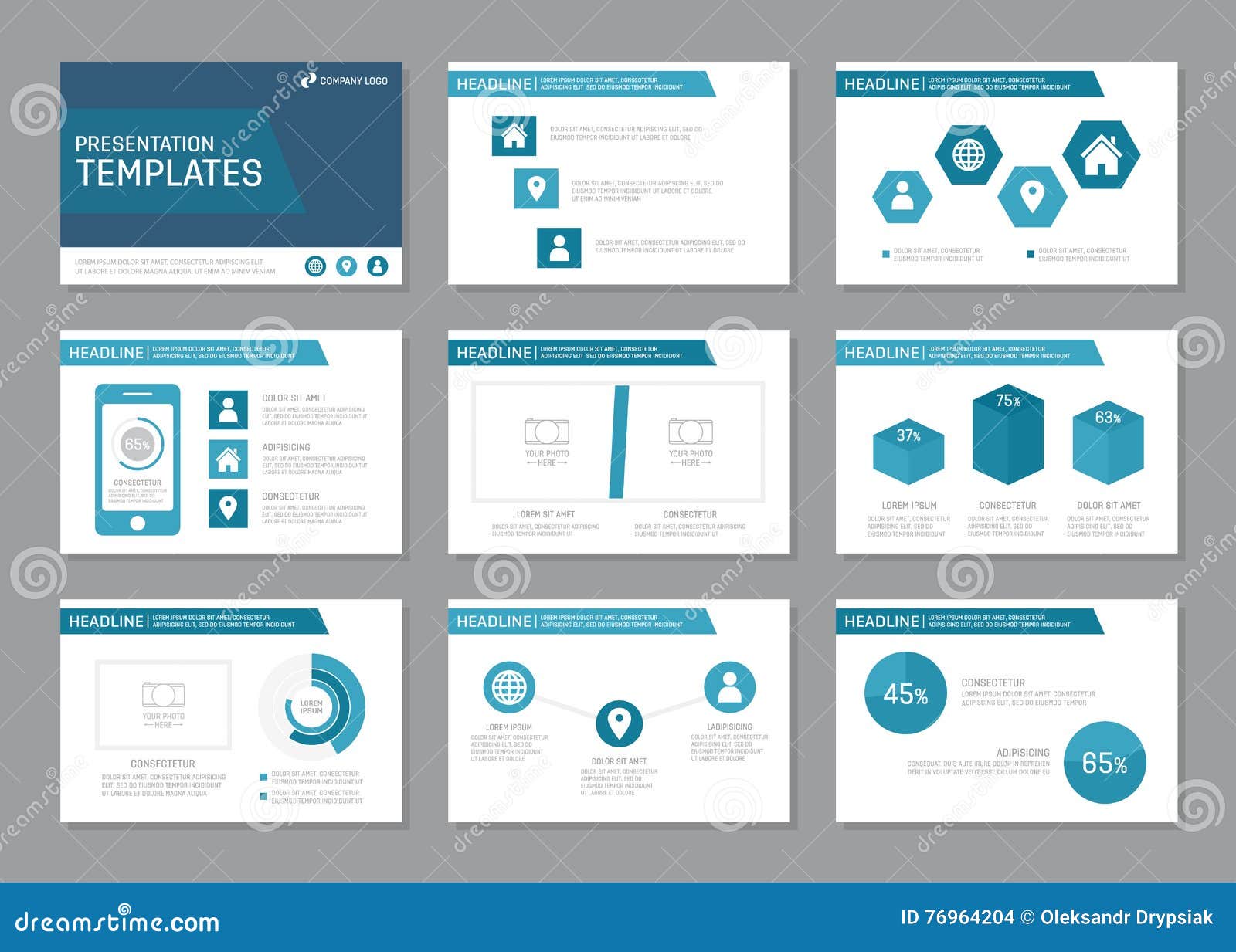 Set Of Blue Template For Multipurpose Presentation Slides ...