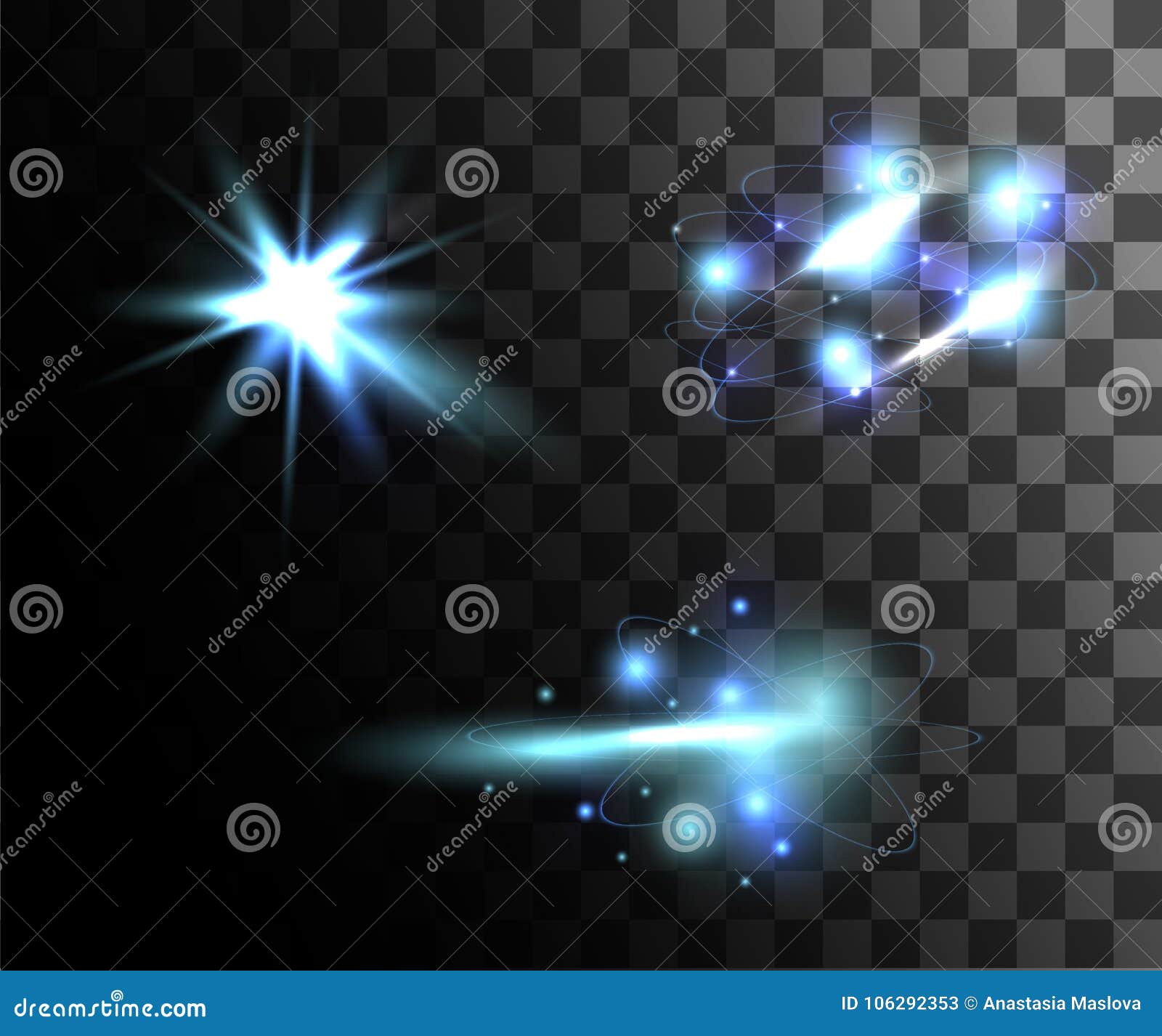 set of blue  light effects glowing light rings with particles decoration  on the transparent background website page