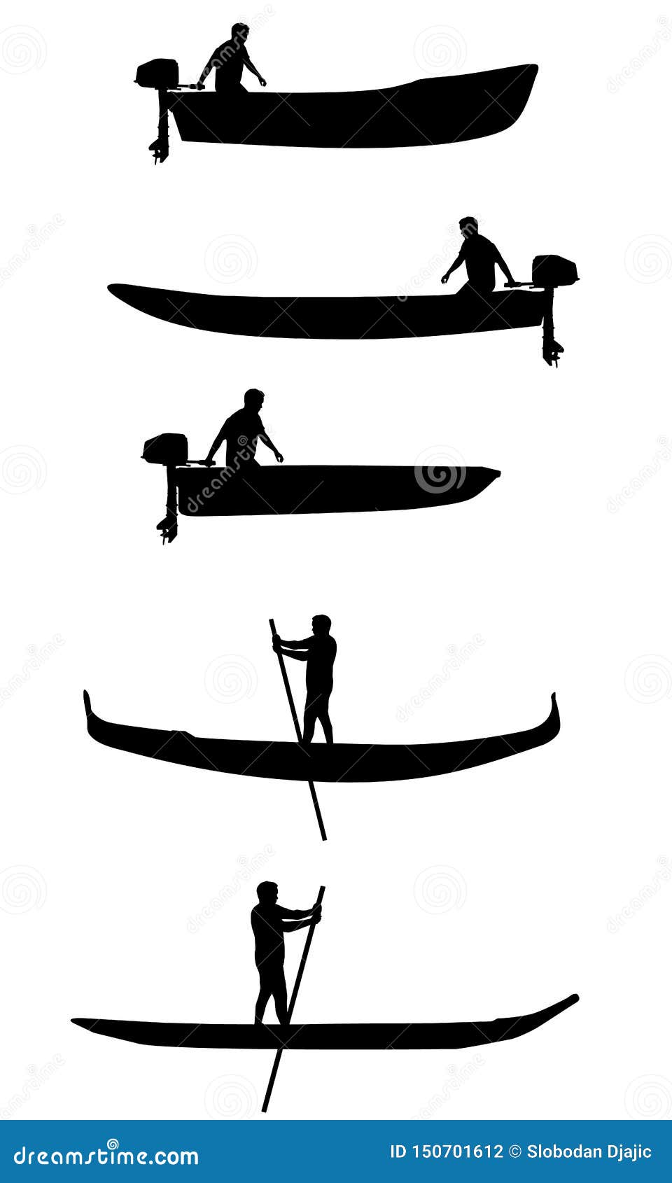 Set of Boats Vector Silhouettes Stock Vector Illustration of canoe