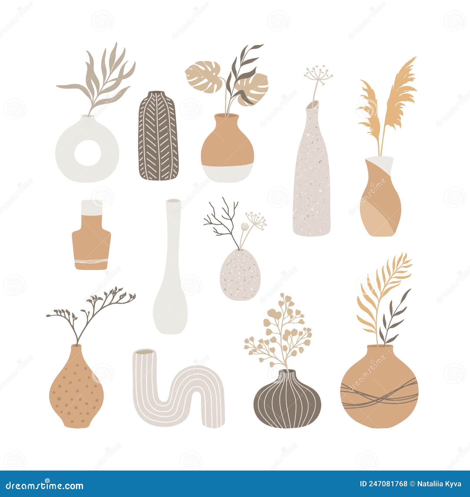 Set of boho style vases stock vector. Illustration of vector 247081768