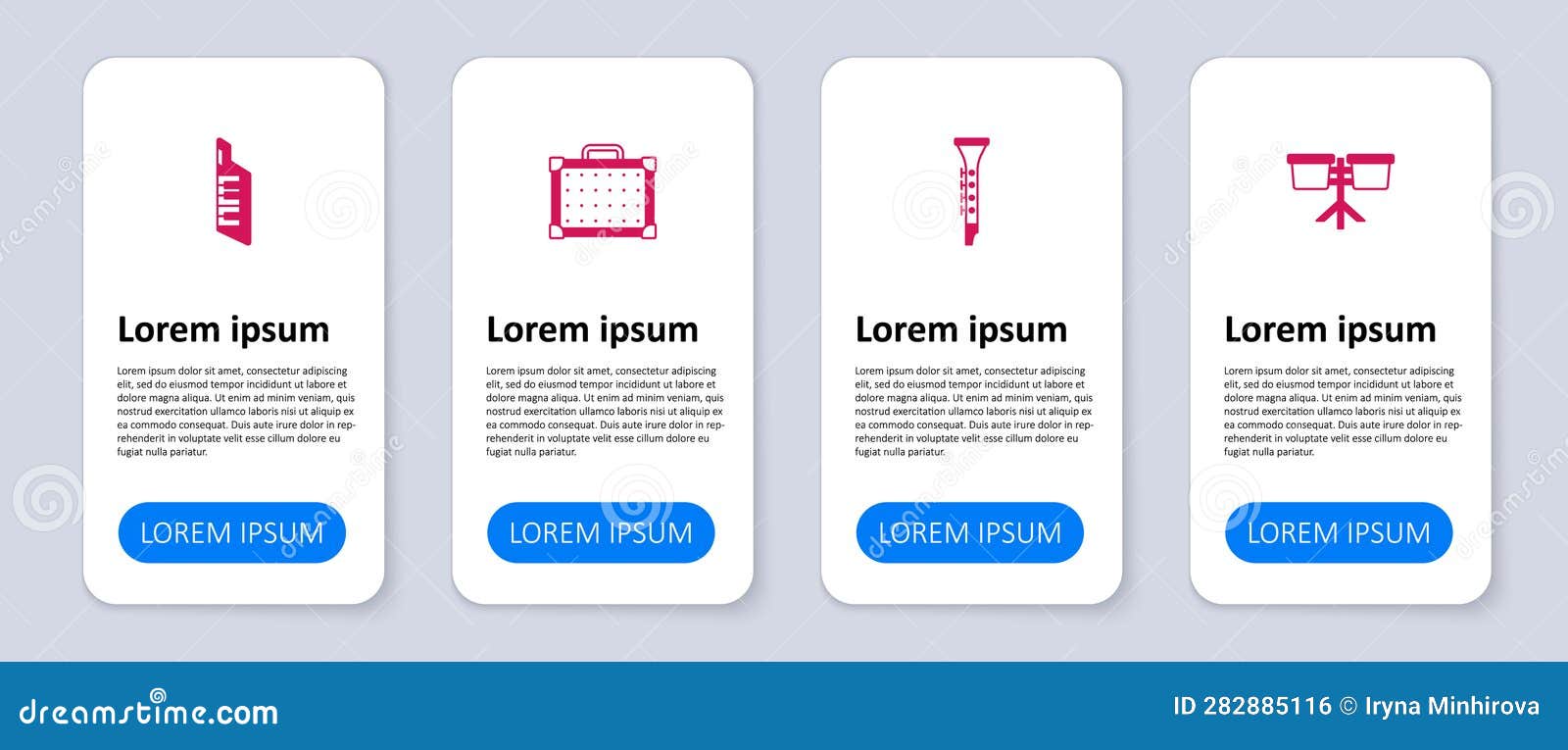 set bongo drum, clarinet, guitar amplifier and keytar. business infographic template. 