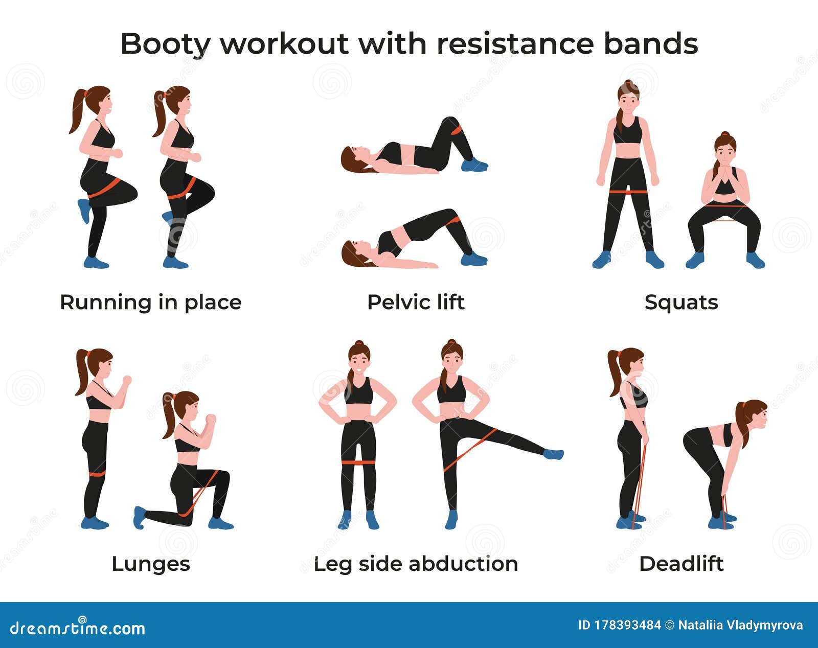 Set Booty Workout with Resistance Bands Stock Vector